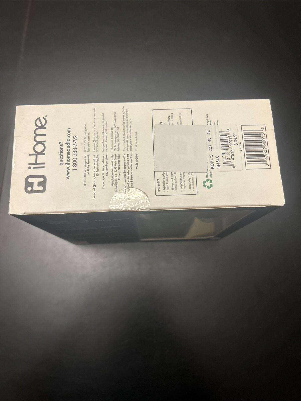Brand New iHome iB45 On-Ear Folding Headphones. Blue. NOS Has Shelf Wear.