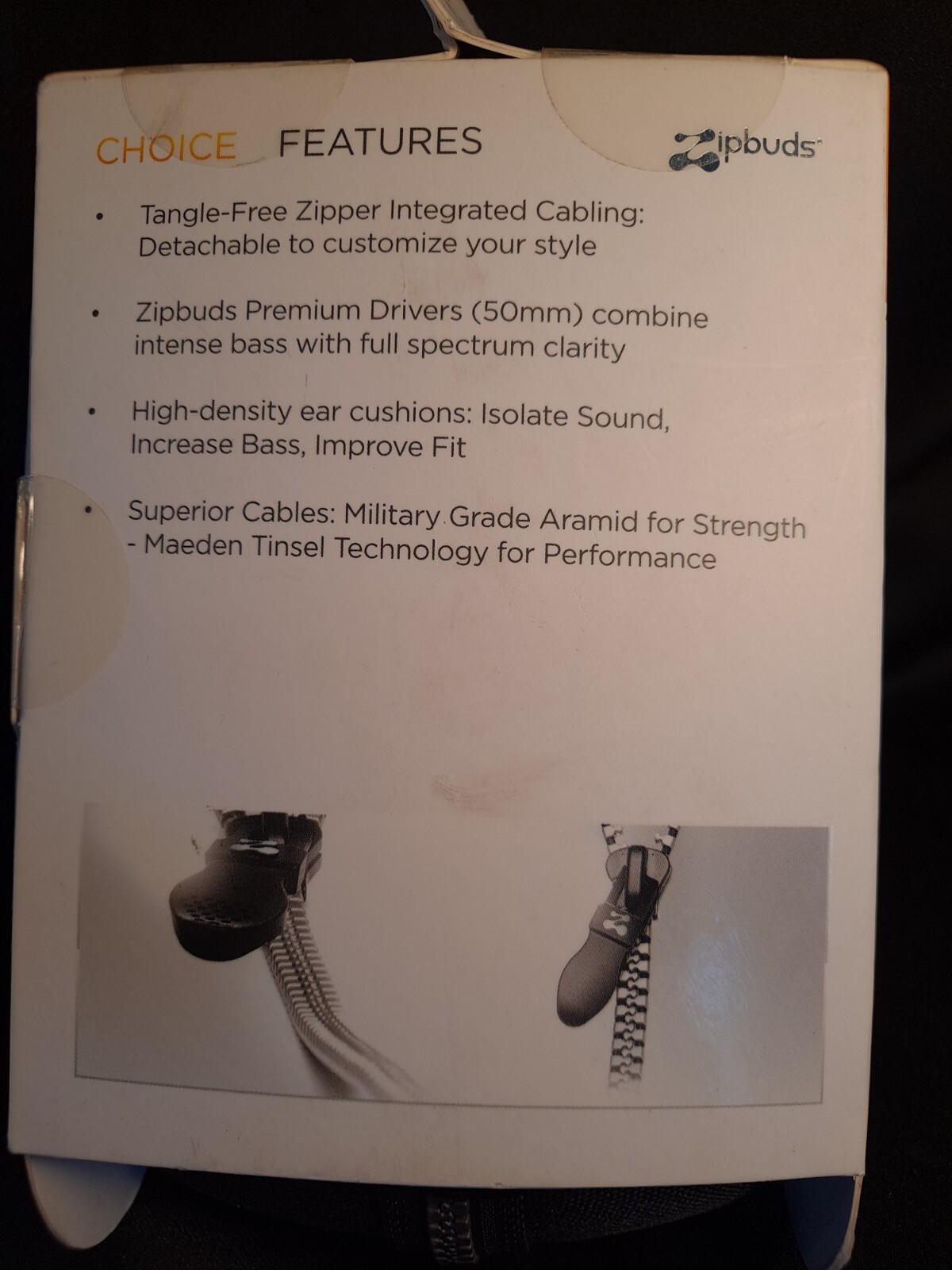 Zipbuds z choice tangle free zipper integrated cabling premium drivers 50 mm New