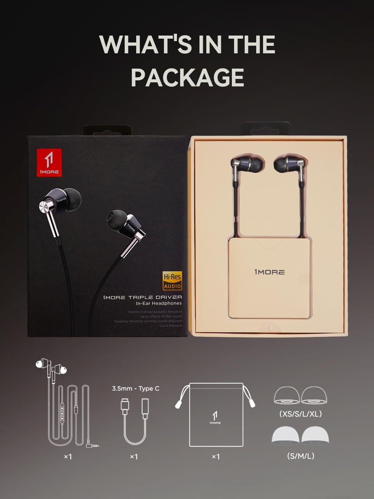 1MORE Triple Driver in-Ear Earphones Hi-Res Headphones with High Resolution, Ba