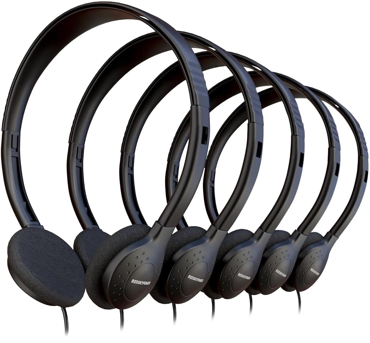 5 Pack Bulk Wired Headphones, On Ear with 3.5mm Jack, 4ft Tangle Cable, Comfo…
