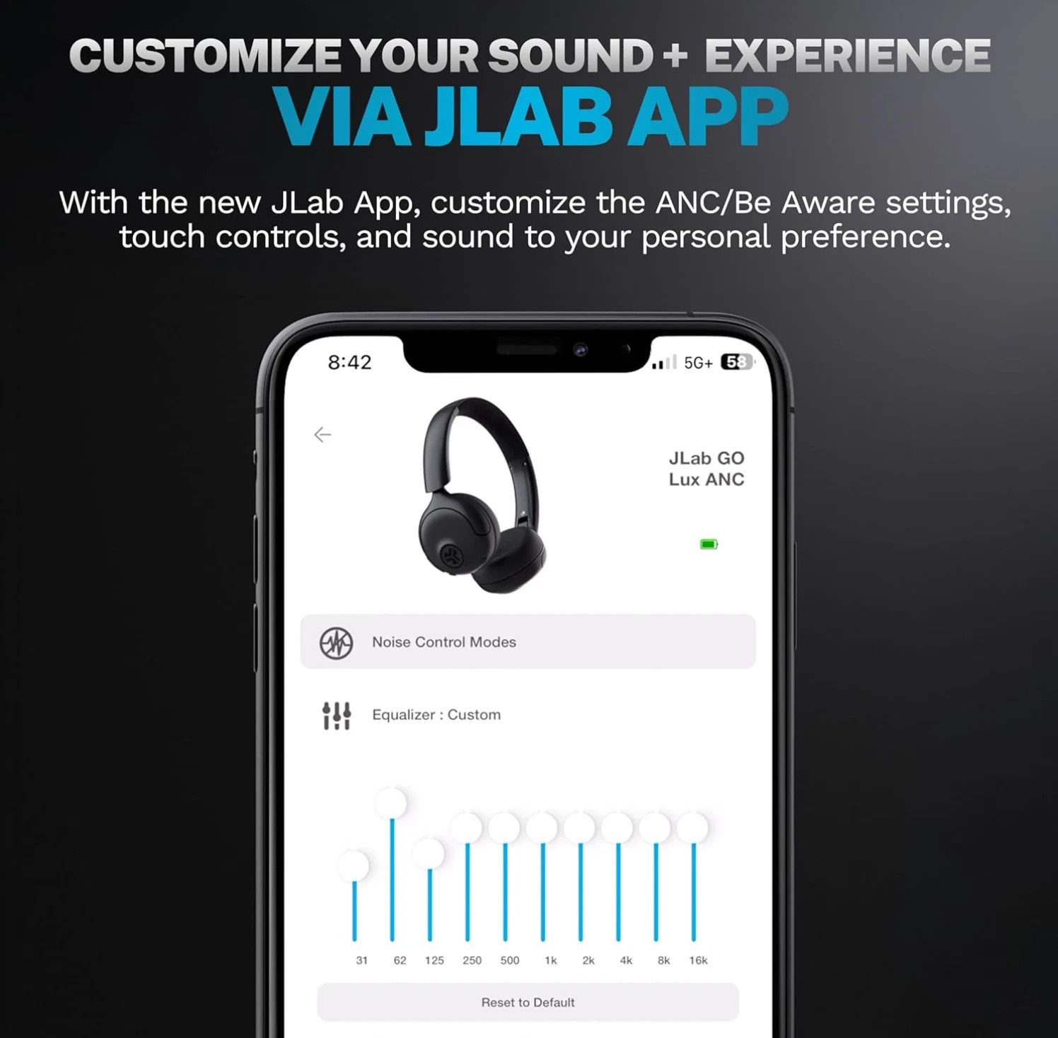 JLab Go Lux ANC Wireless Headphones Hybrid ANC Premium OnEar Headset Cloud White