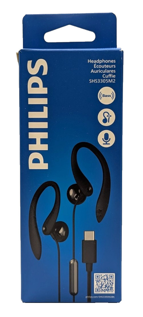 Philips USB-C Wired Headphones with Microphone, Earhook Design, Black, SHS3305M2