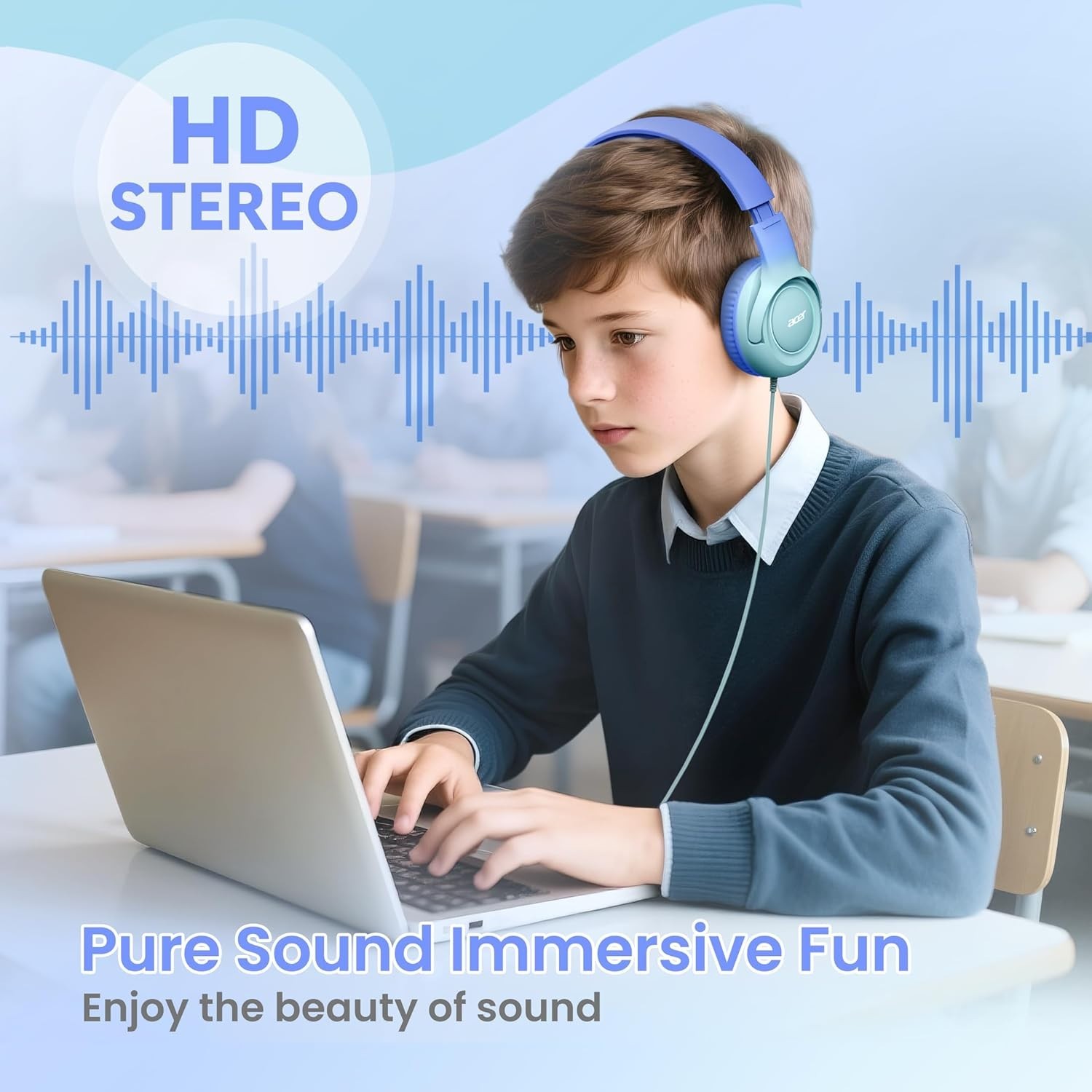 Acer Kids Headphones – 85/94dB Volume Limiter, Foldable Wired Over Ear Headphone