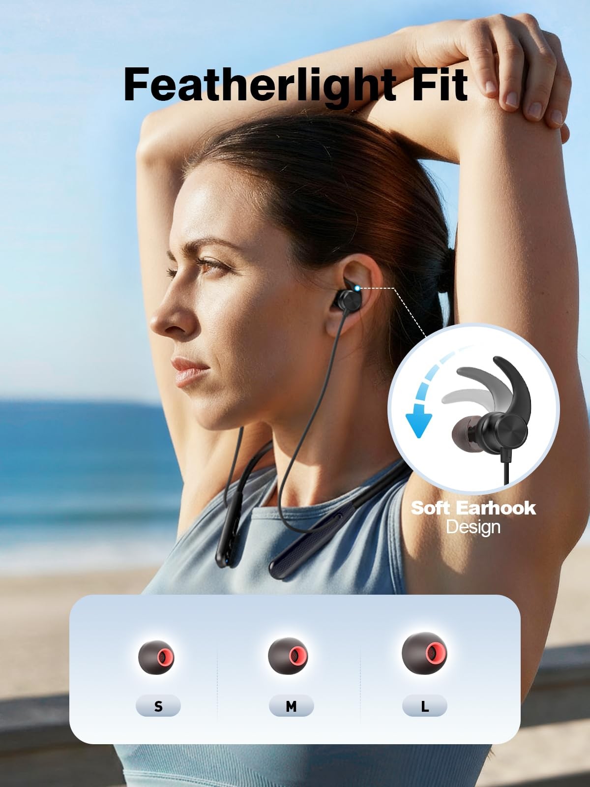 Rythflo Neckband Bluetooth Headphones, ENC IPX7 Sweatproof Sport Small, Black