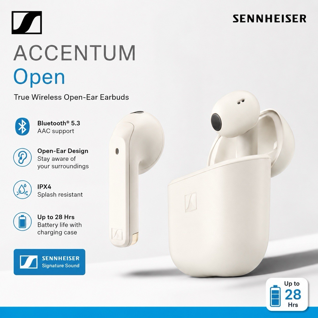 Sennheiser ACCENTUM Open Wireless Blutooth Earbud- Cream – Open Box. Black left