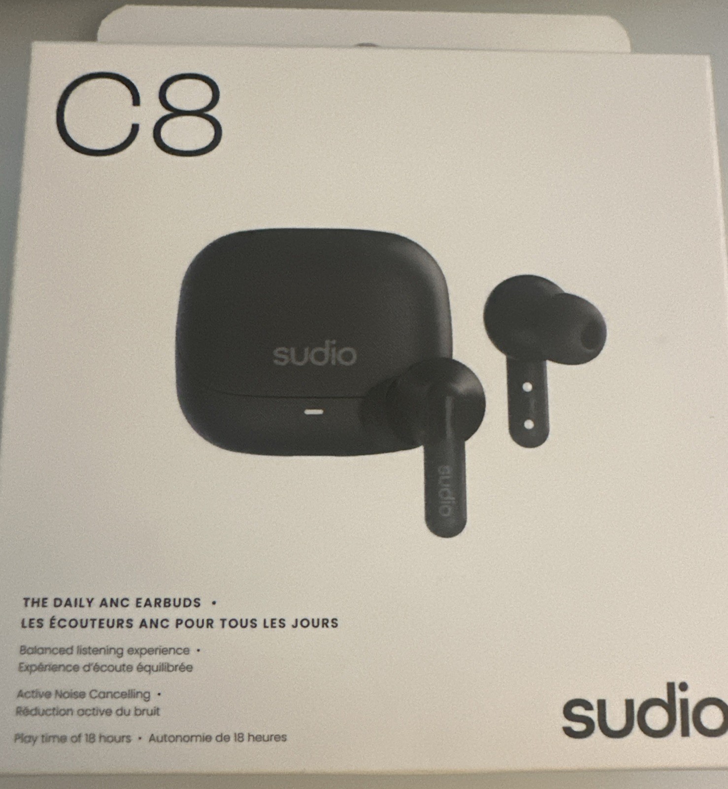 Sudio C8 The Daily ANC Earbuds Noise Canceling, Balanced Listening, Black, NEW