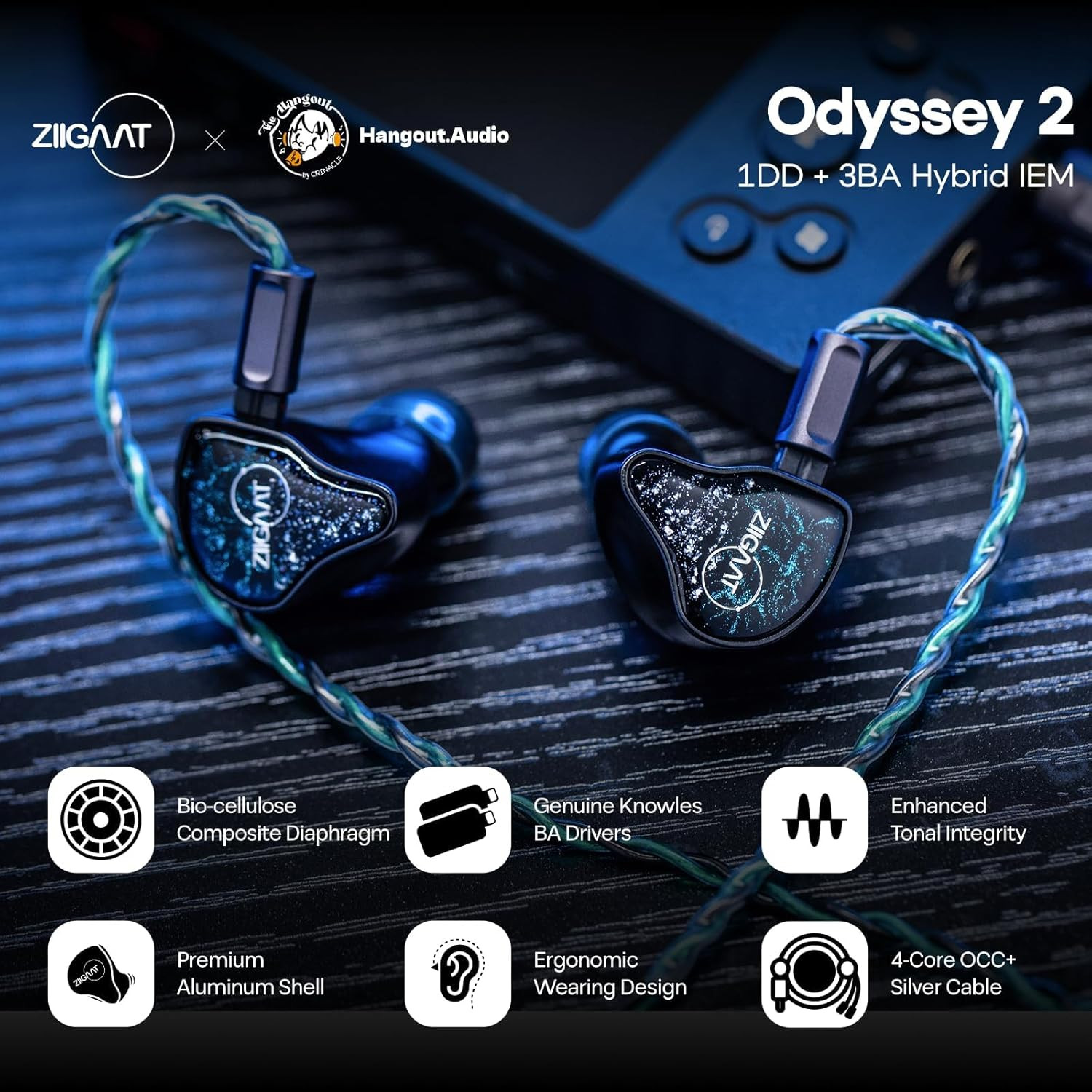 Ziigaat X Hangout. Audio: Odyssey 2 in Ear Monitor, 1DD + 3BA Hybrid IEM, Hifi W