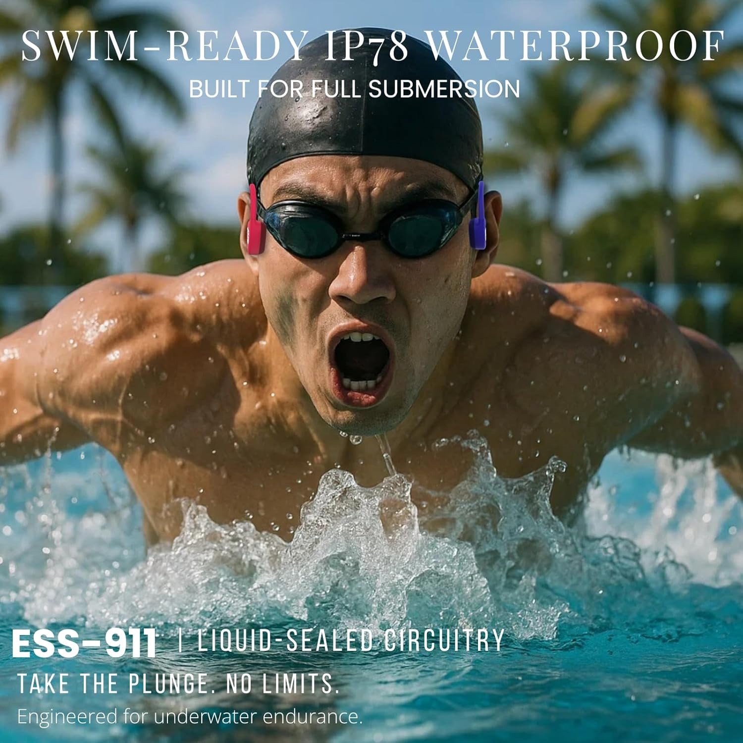 Essonio Bone Conduction Headphones, IP78 Waterproof, Bluetooth 32GB Built-in MP3
