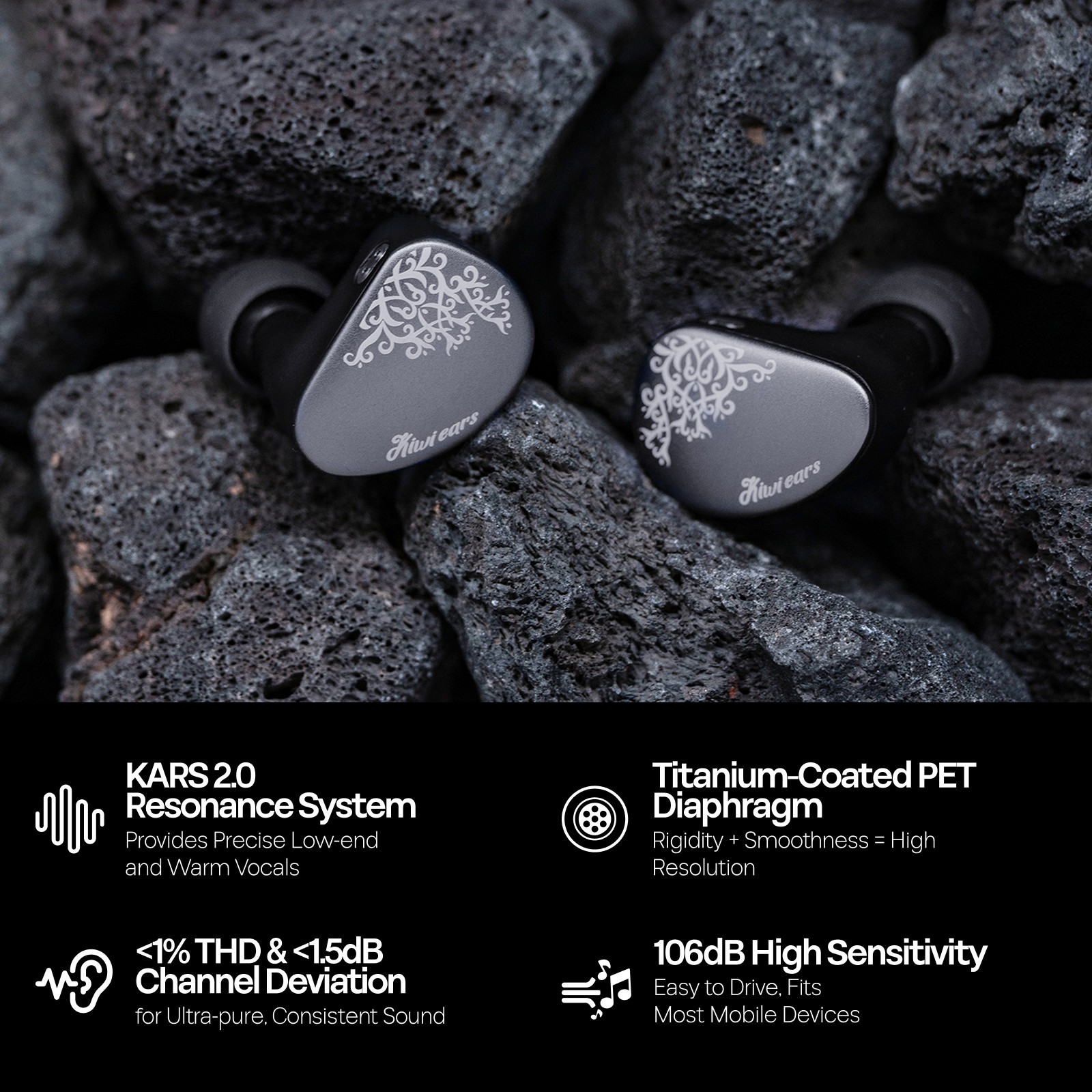 Kiwi Ears Cadenza II IEM 10mm Titanium DD with KARS 2.0 Premium Hifi Earphones