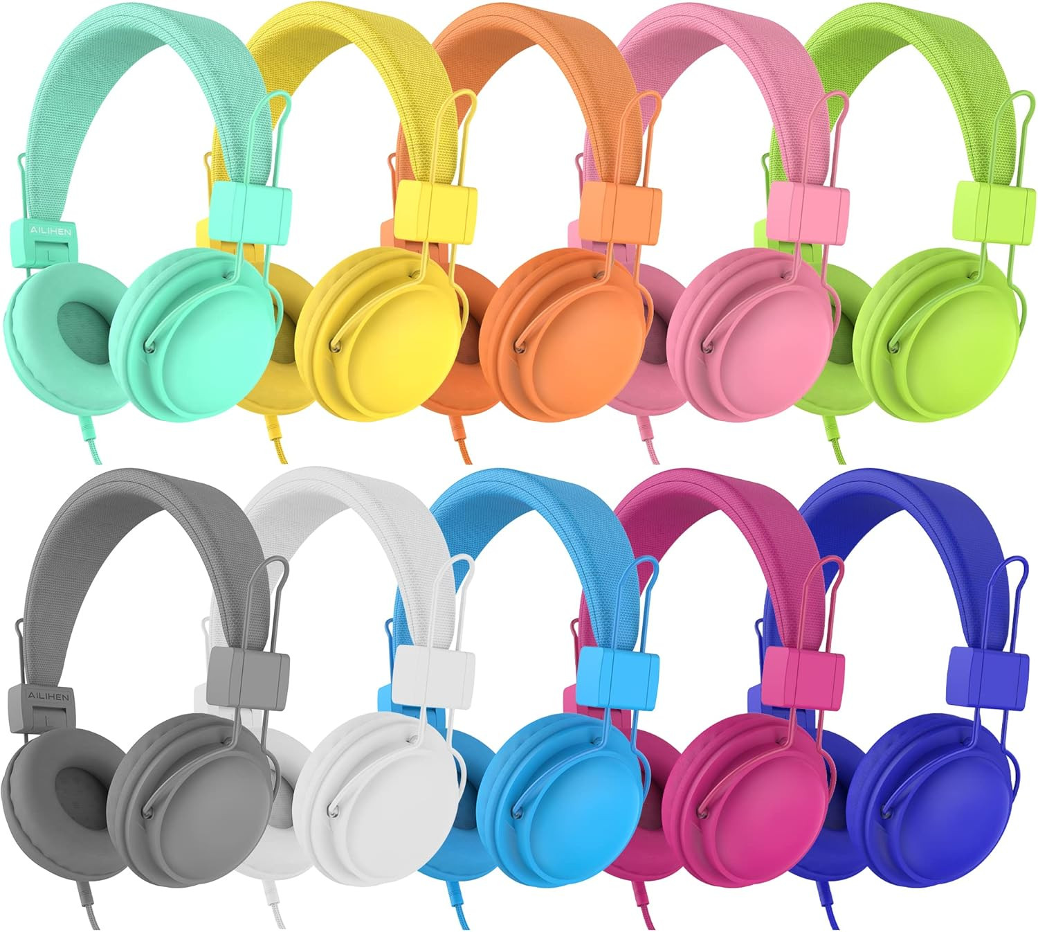Classroom Headphones Kids 10-Pack for School Student K-12, On-Ear Premium Bulk W