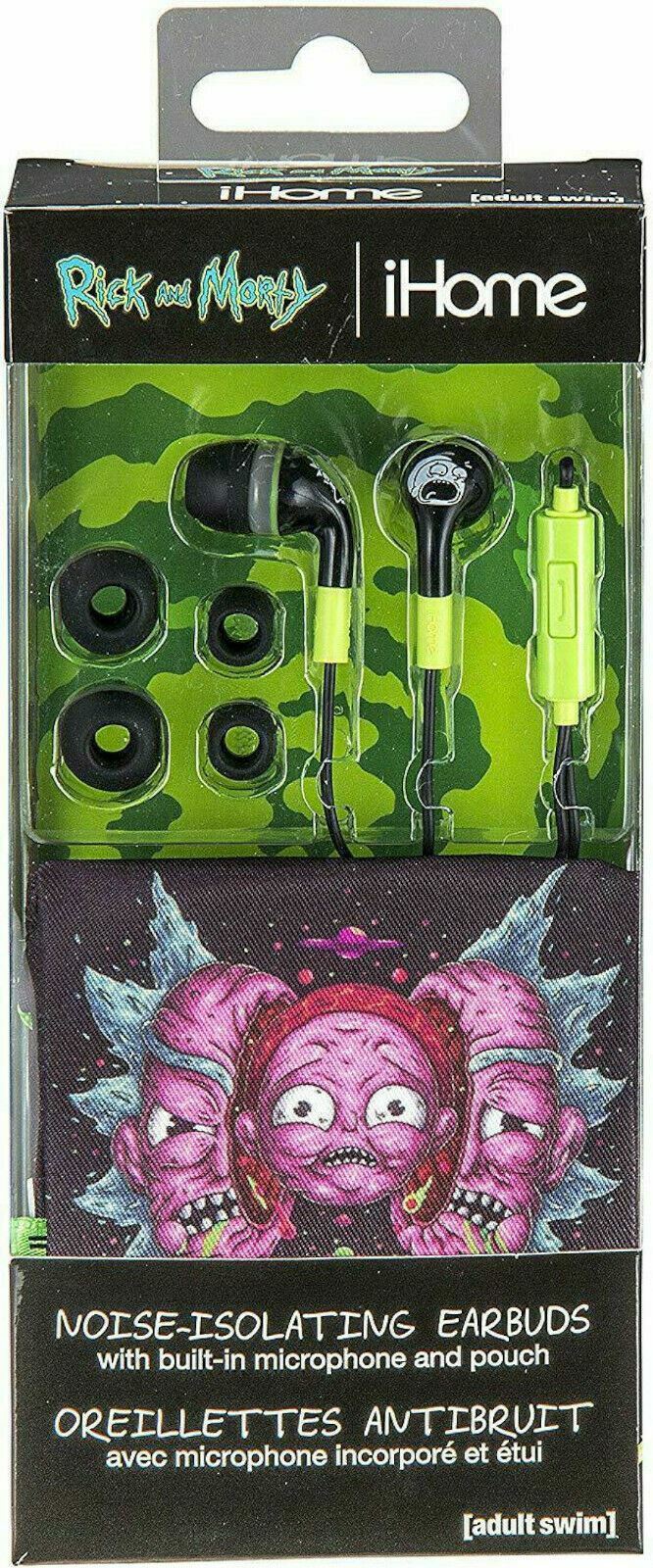 NEW iHome Rick and Morty Adult Swim Noise Isolating Earbuds Headphones Phone Mic