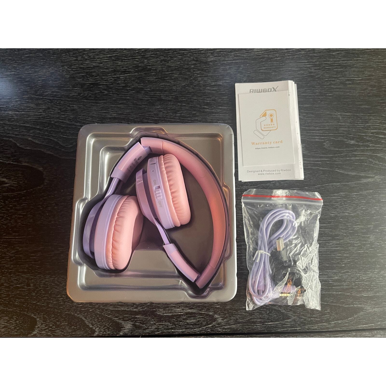 Riwbox WT-7S Kids Bluetooth Wireless Headset – Pairs to Phone, Tablet – Purple
