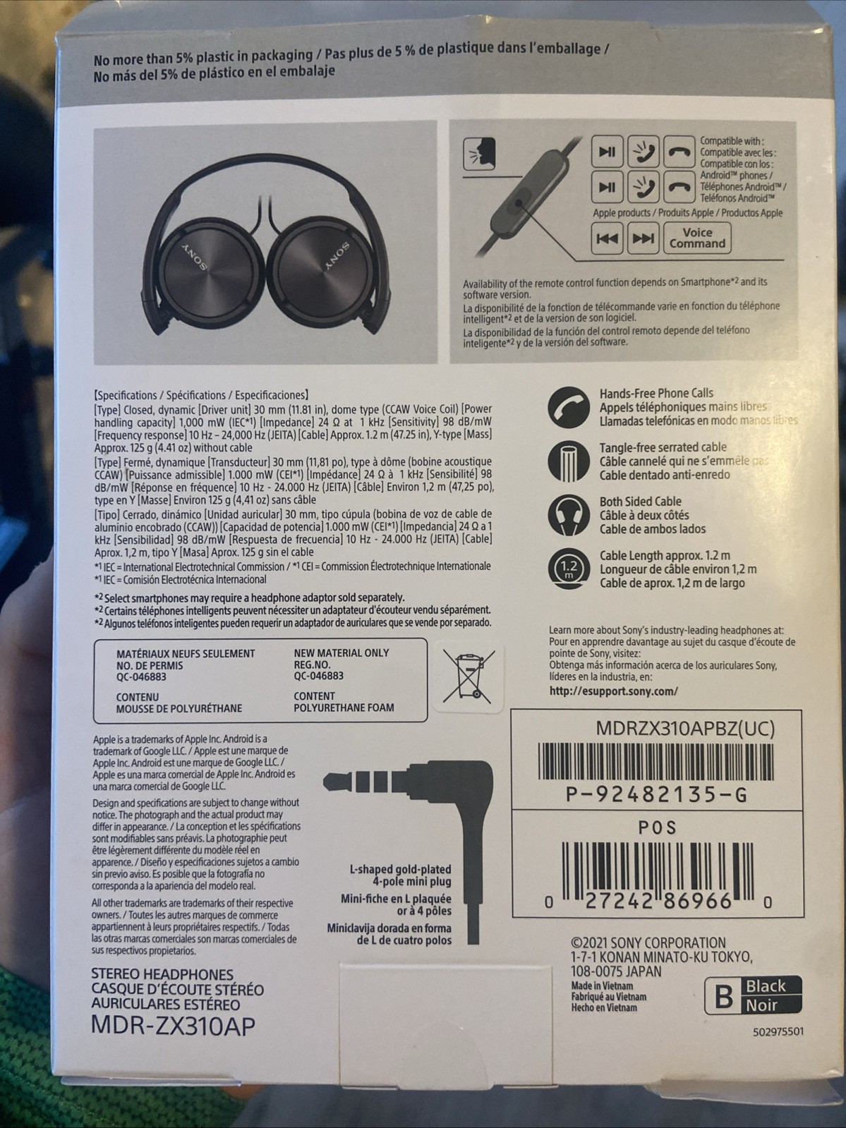 Sony MDR-ZX310AP Wired On-ear Folding Headphones – Black