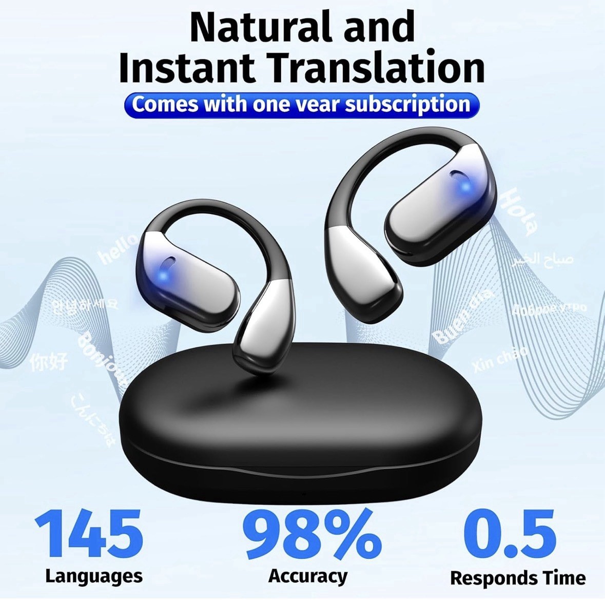 AI Translation Earbuds Real Time, Wireless Bluetooth Headphones for Travel