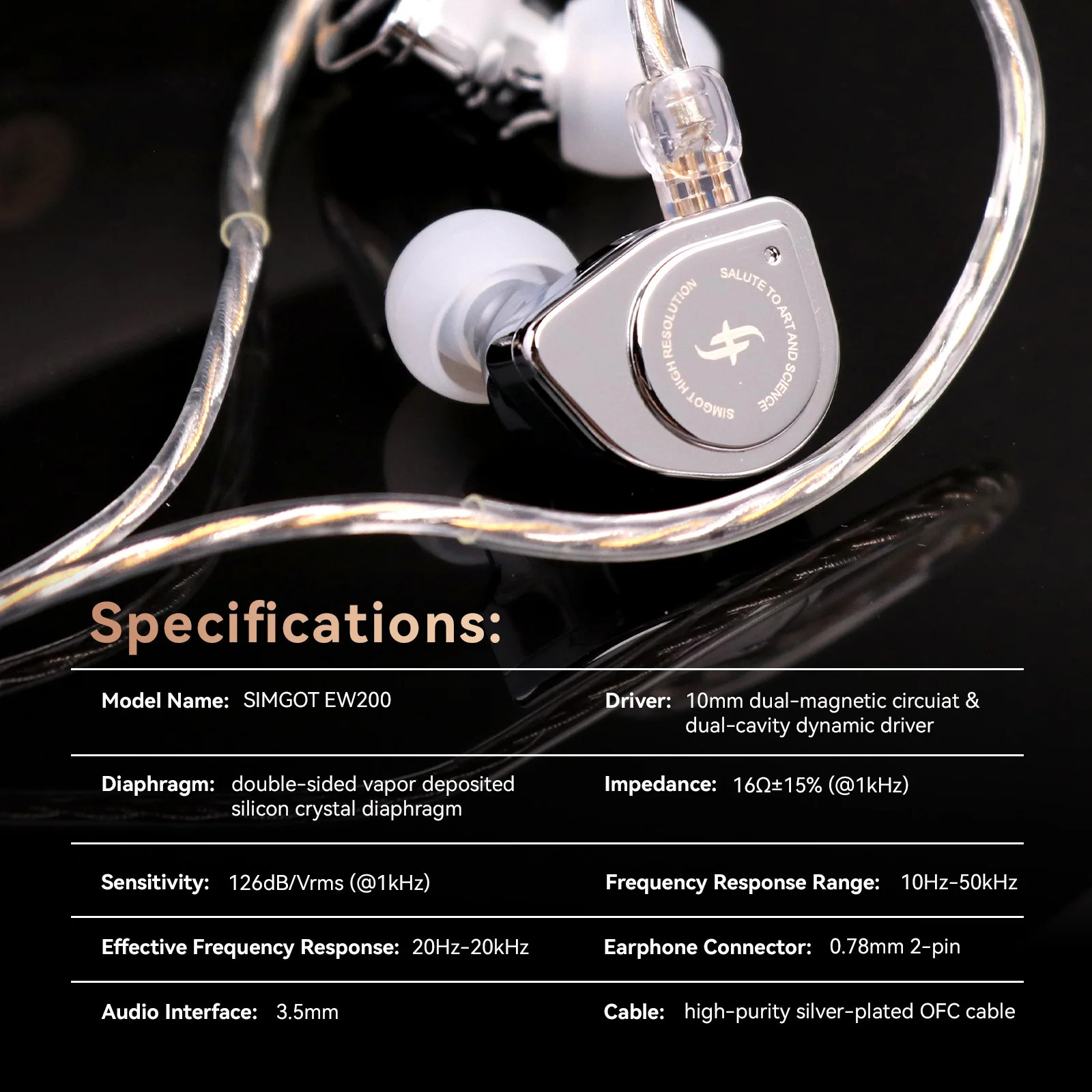 SIMGOT EW200 10mm Dual Magnetic Dynamic Driver In-Ear Earphones HiFi