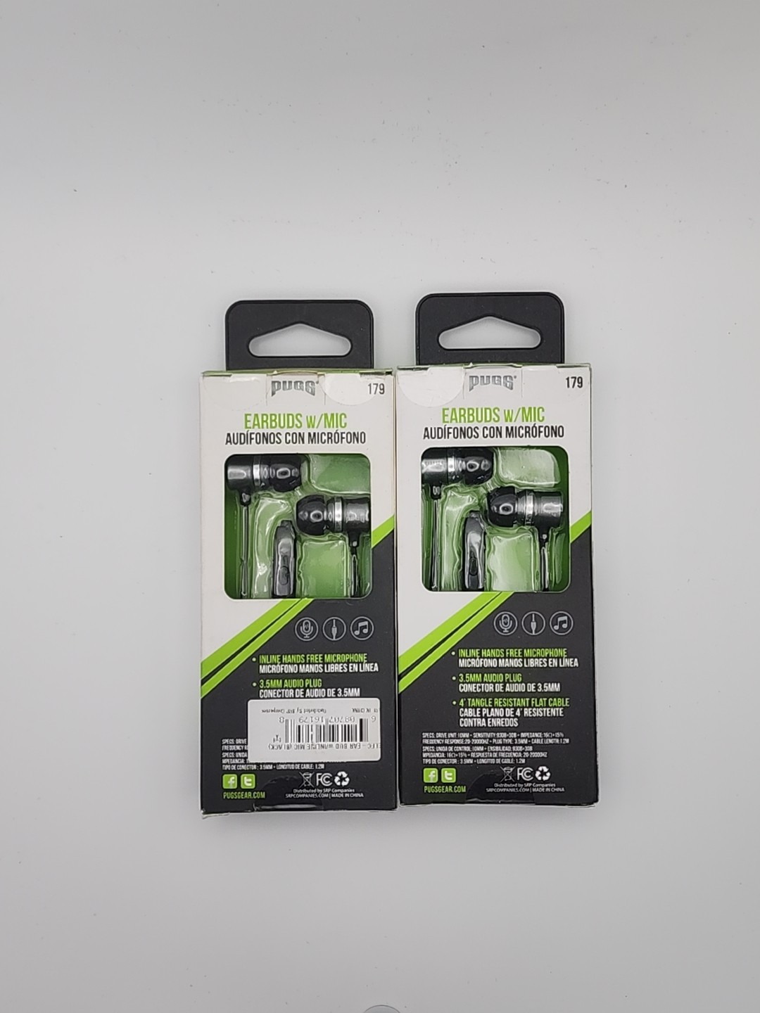 Pugs 179 425 Earbuds With Mic 4ft Tangle Free Flat Cable Lot Of 2 Assorted Color