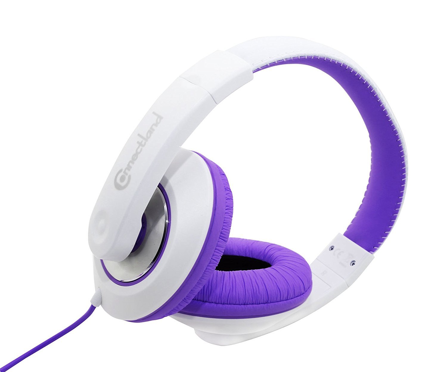 White/Purple Stereo Binaural Headphones 40mm On Ear, Over Head w/ In-Line Mic