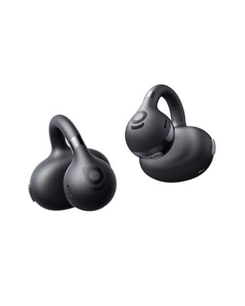 Bass BC1 Open Ear Earbuds Clip-On Headphones, Open-Ring Comfort Space Black