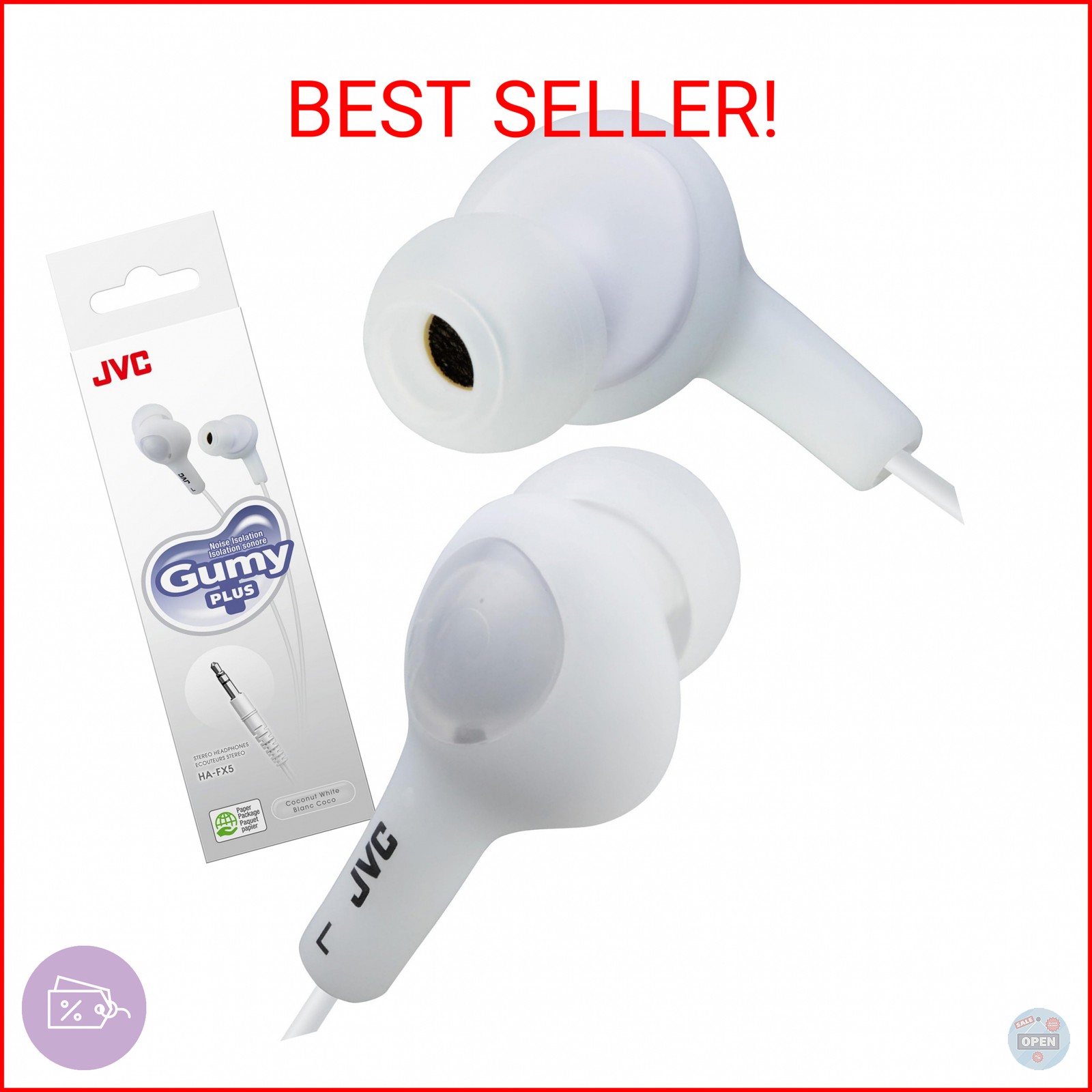 JVC HAFX5W Gumy Plus Inner Ear Headphones (White)