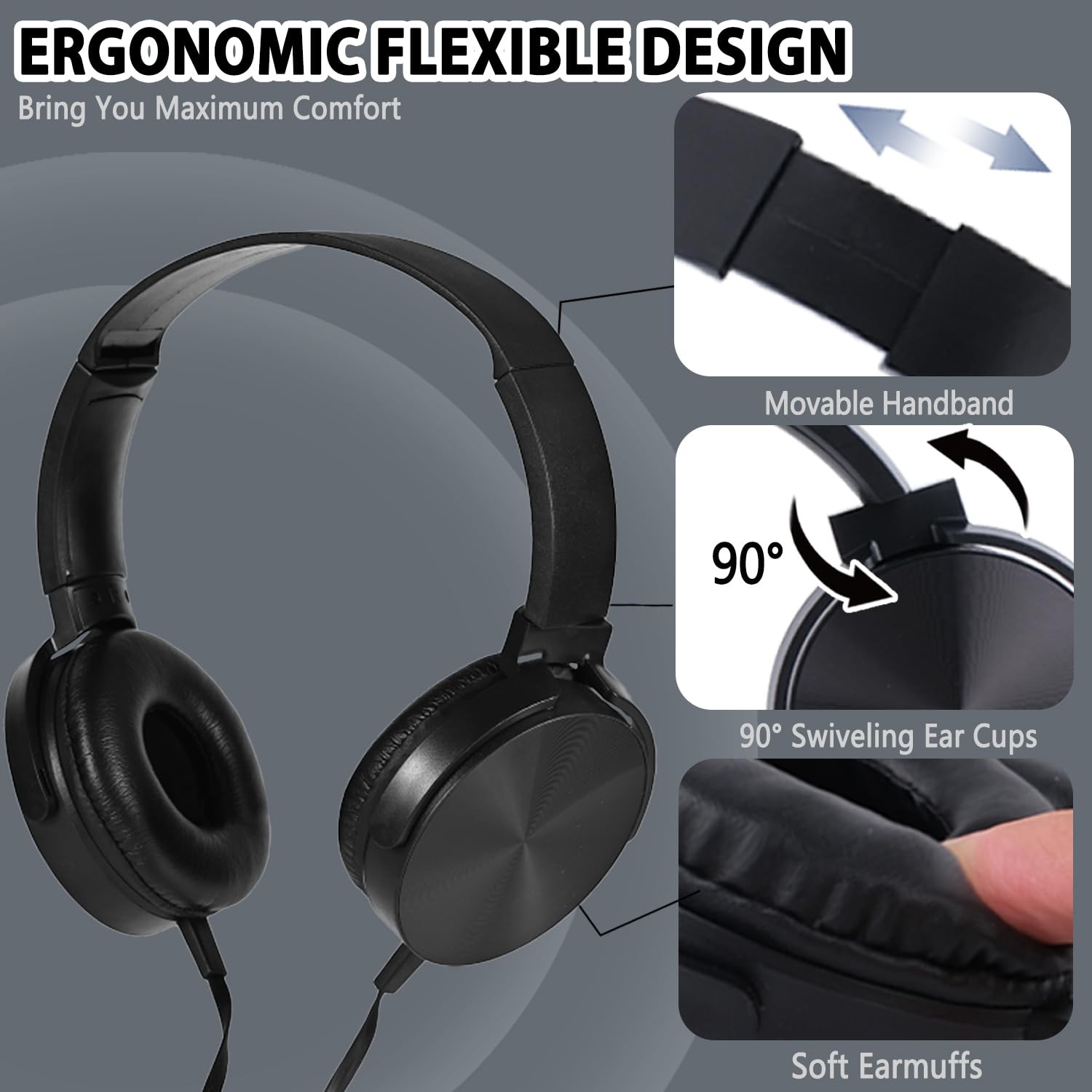 Wensdo Headphones Bulk 5 Pack Black MIC
