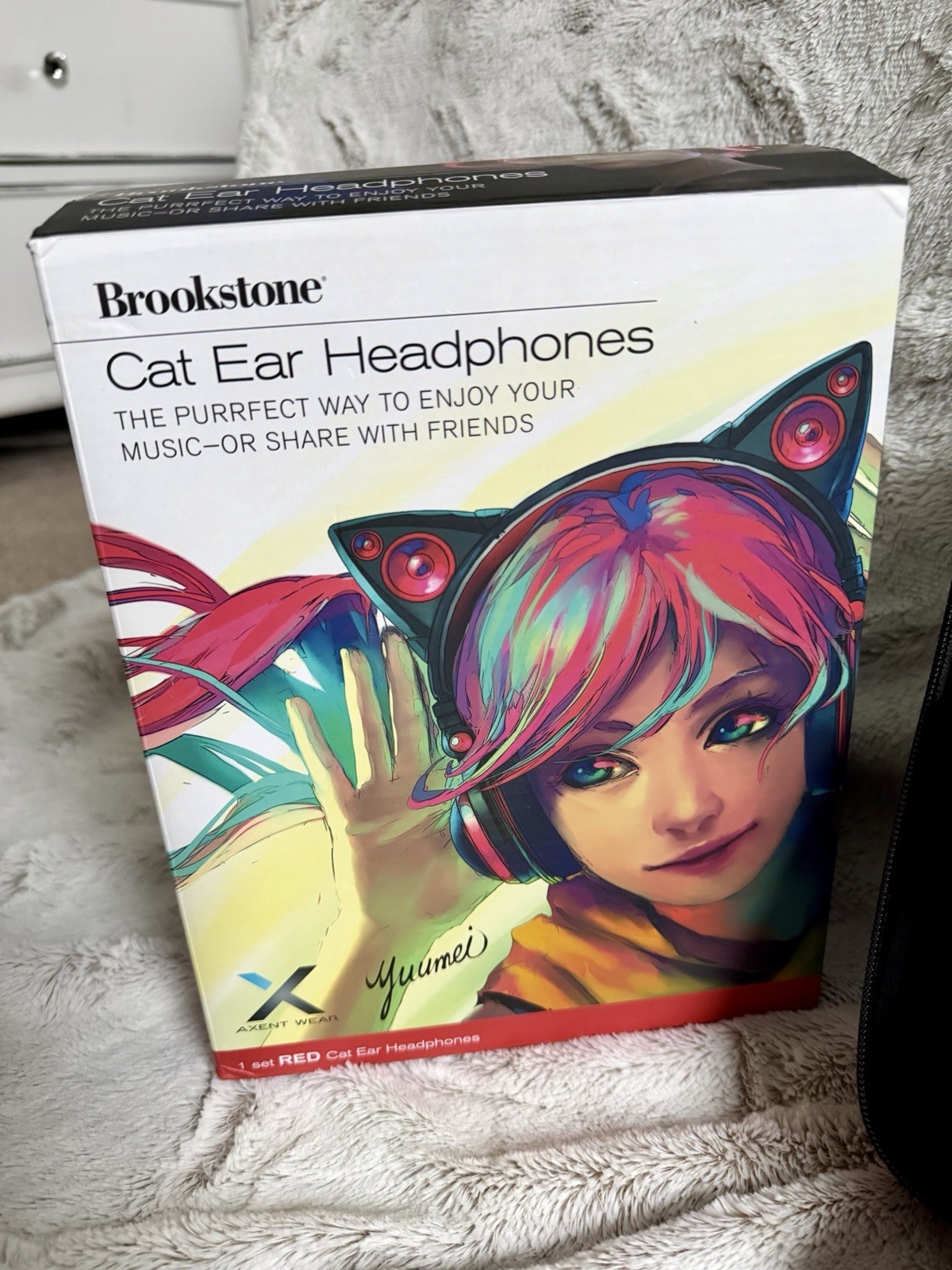 Brookstone Cat Headphones Light Up Red with Original Box Tested Works Open Box