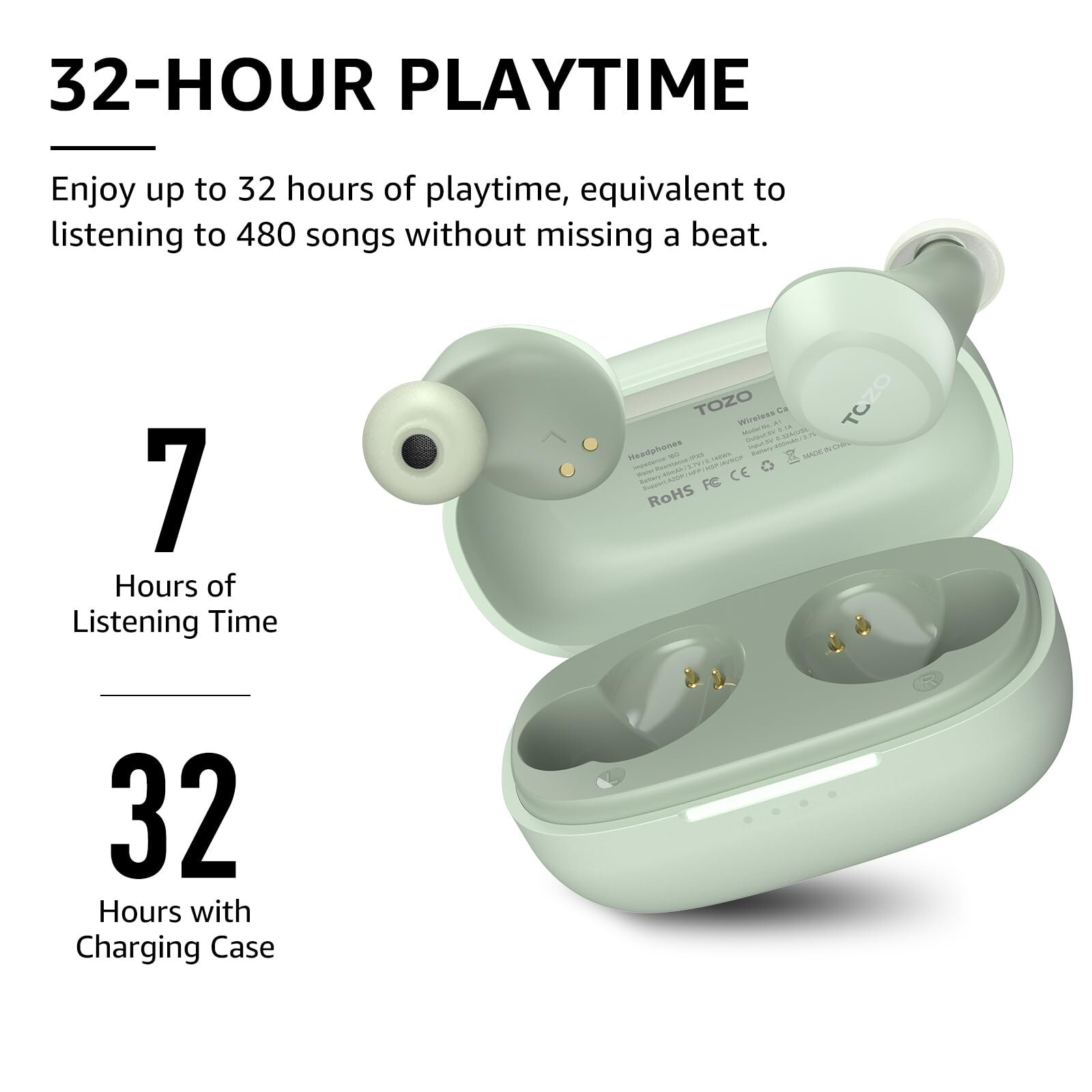 TOZO A1 Wireless Earbuds Bluetooth 5.3 Headphones, Green (Renew)