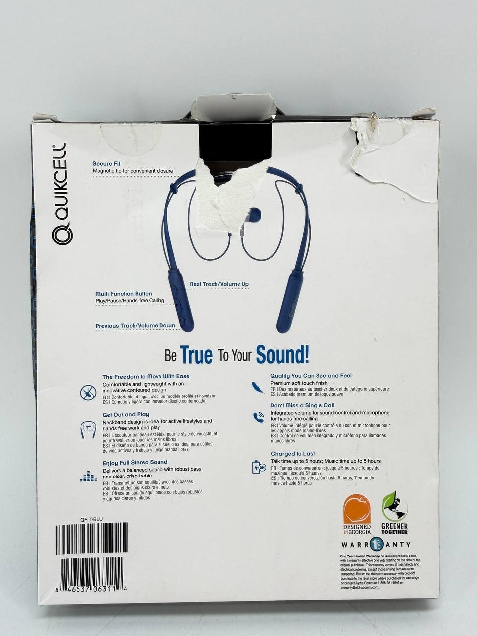 Quikcell Qfit Wireless Audio Neckband Earphones Blue Bluetooth Headset New