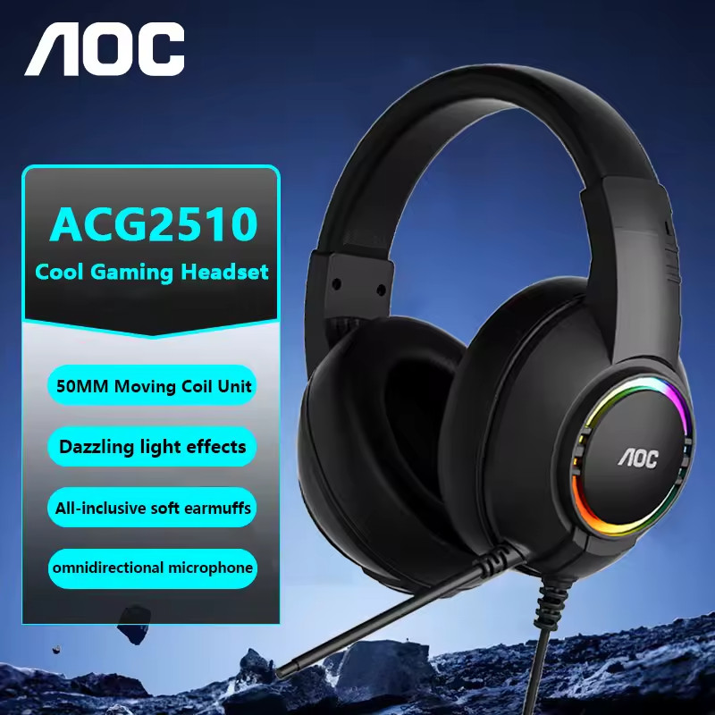 AOC USB Gaming Headset Compatible with PS5/4 Nintendo Switch Noise Canceling Mic