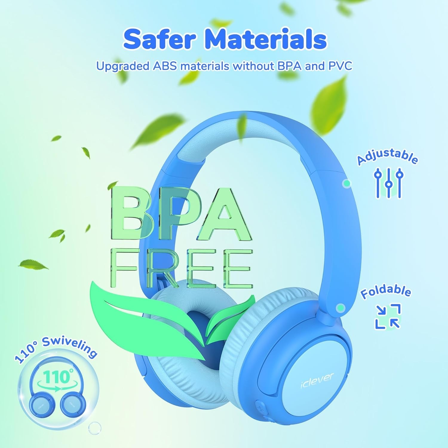 iClever BTH22 Kids Bluetooth Headphones, for iPad/Tablet/Travel/School, Blue