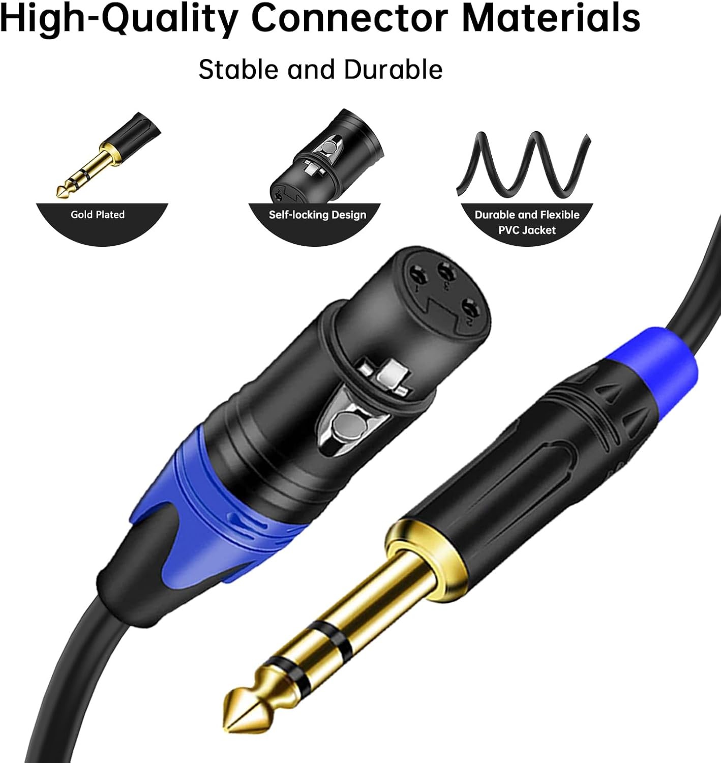 6.35mm Dual TRS to XLR Female Cable for Microphone, Mixer, Amplifier, 11.8inch,