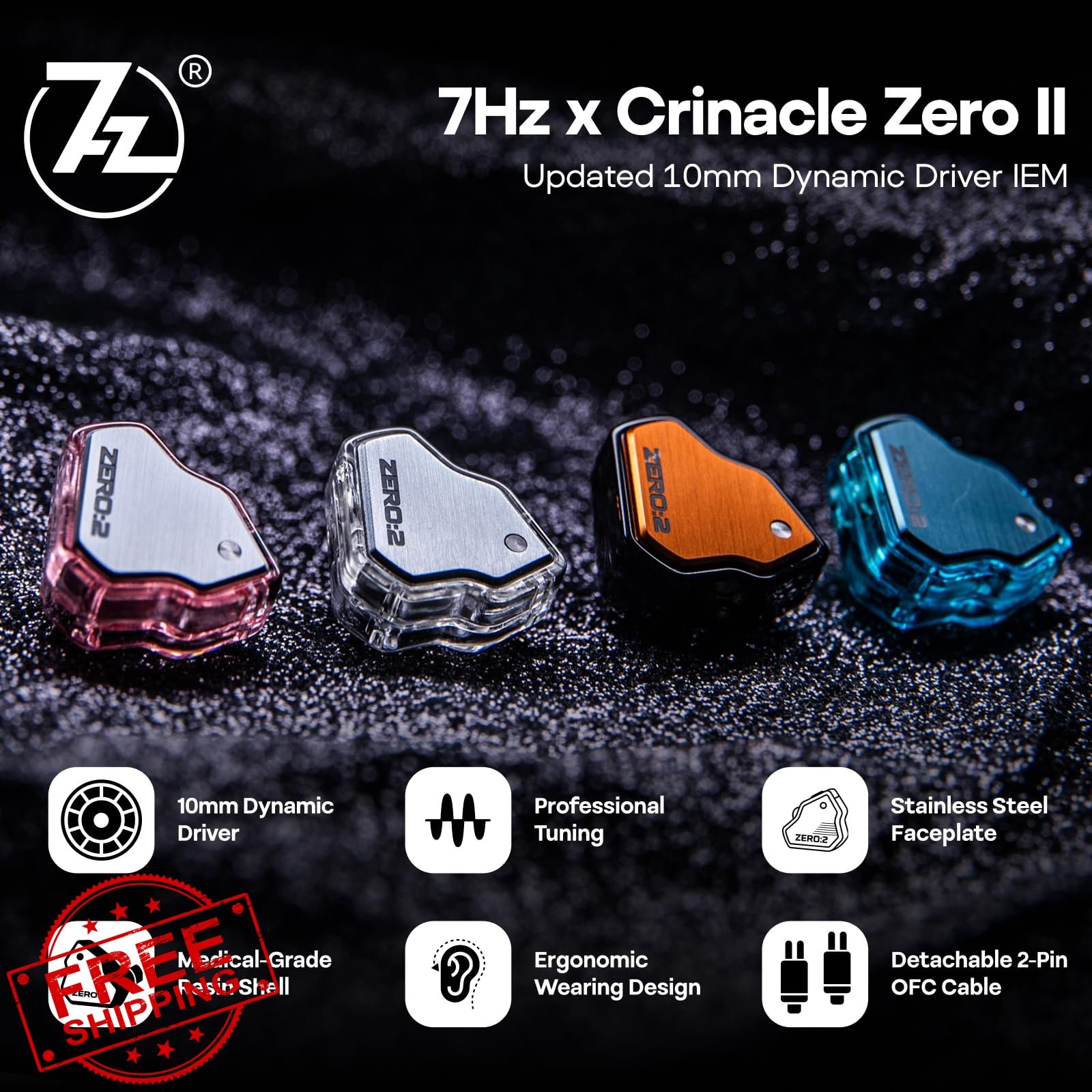 HIFIXAUDIO 7Hz Zero:2 IEM Earbuds, 10mm Dynamic Driver, HiFi Wired (Silver Mic)