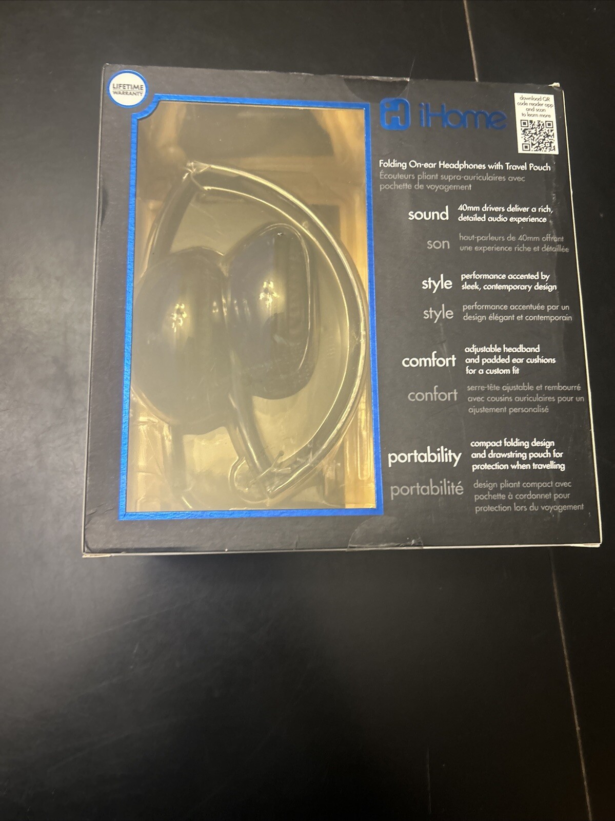 Brand New iHome iB45 On-Ear Folding Headphones. Blue. NOS Has Shelf Wear.