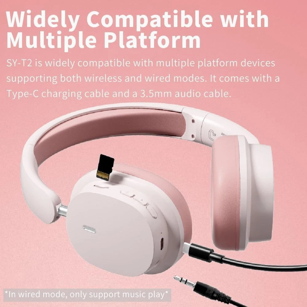 SY-T2 Bluetooth Over Ear Headphone, Wireless Spatial Sound Effective Foldable Ga