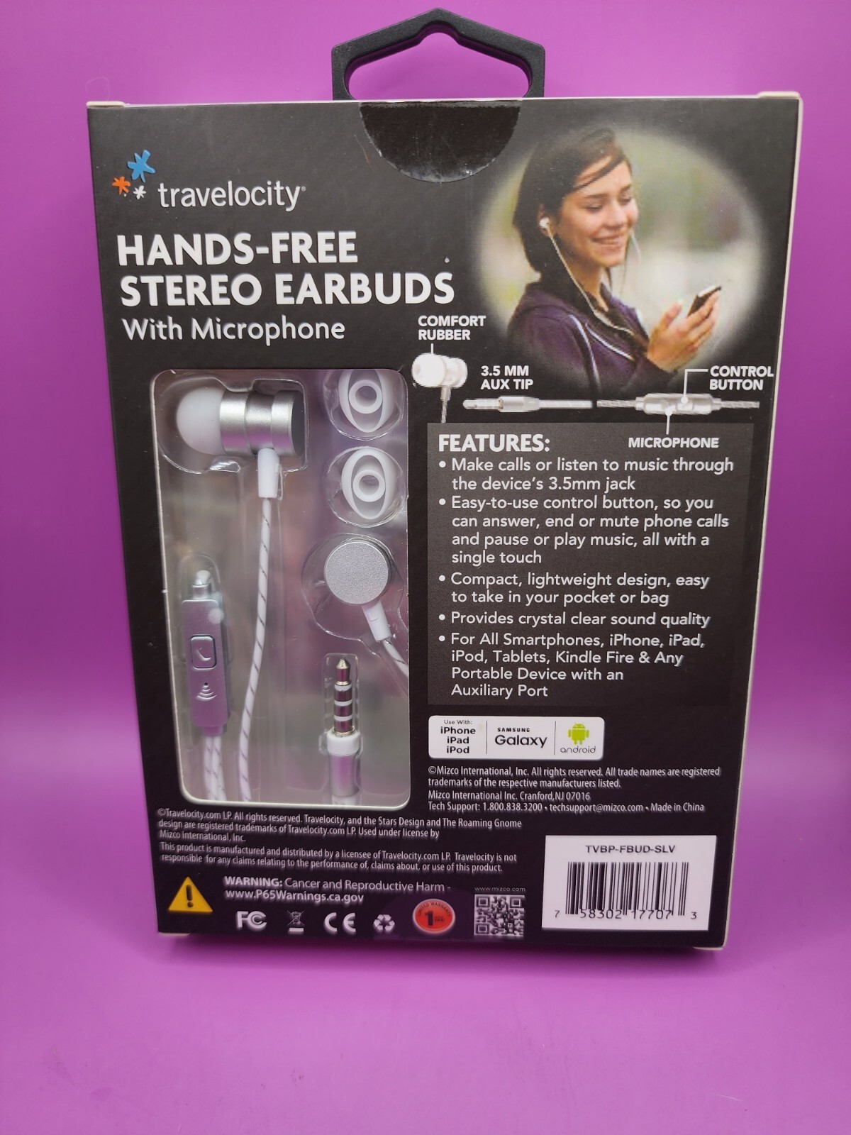 Travelocity Platinum Series Hands-Free Stereo Earbuds with Microphone – Silver