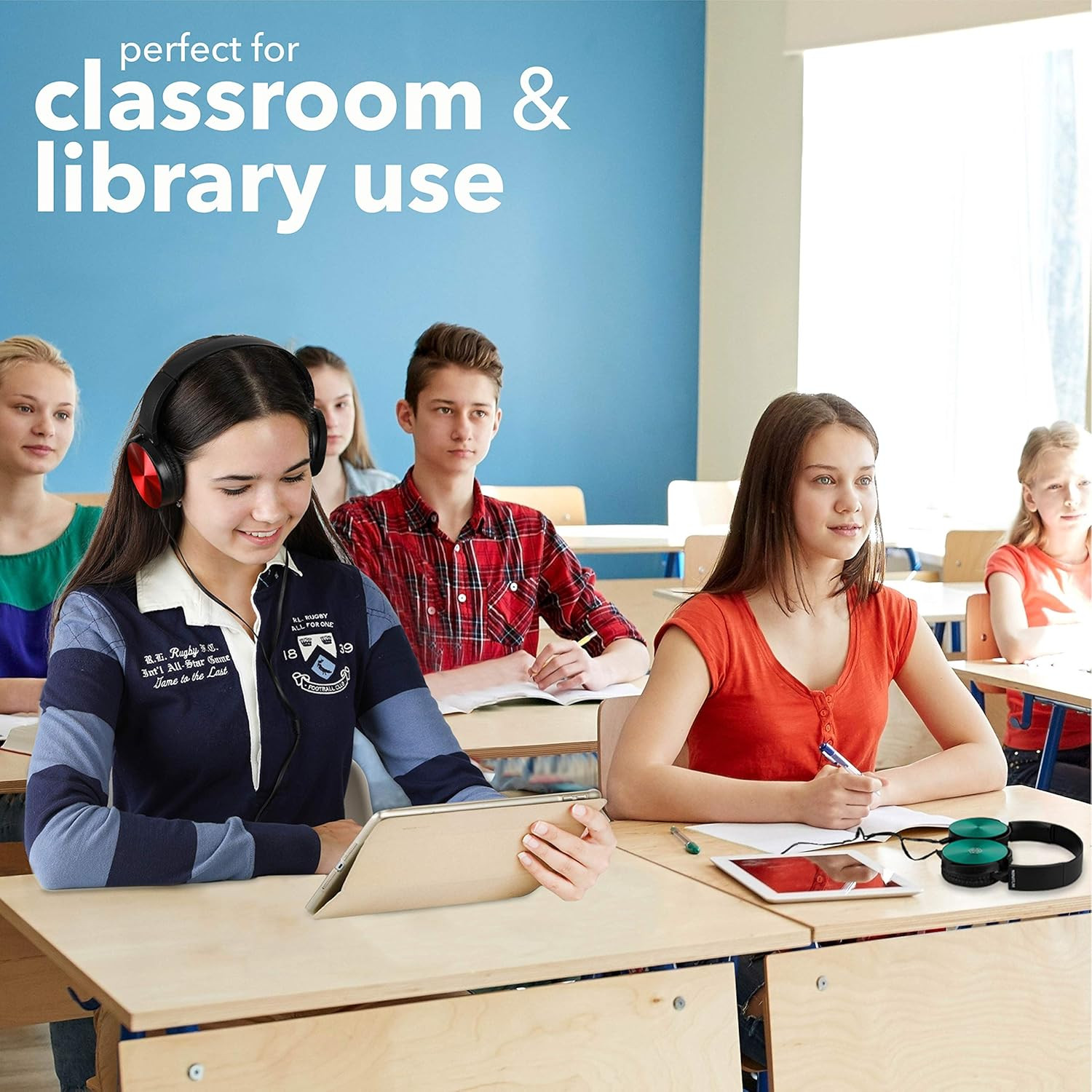 Classroom Headphones-Bulk 10-Pack, Student on Ear Color Varieties- Comfy Swivel