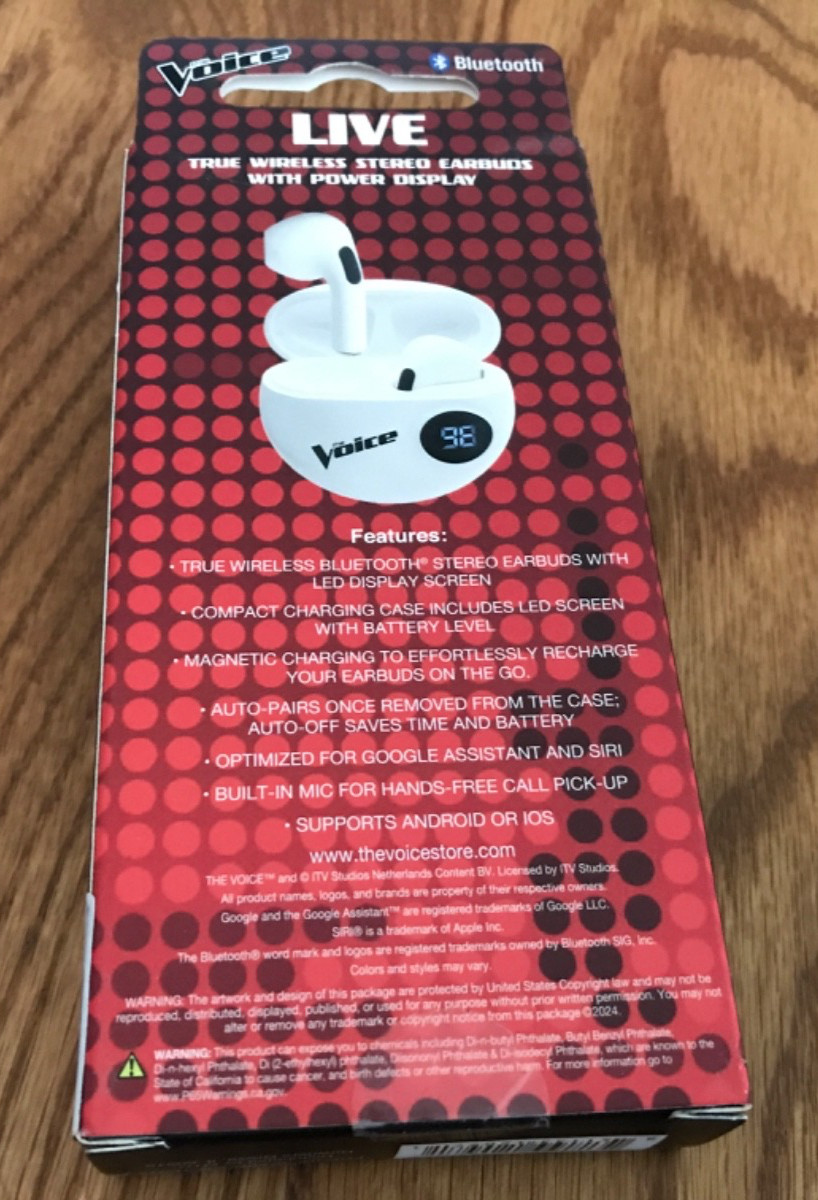 The Voice Live True Wireless Stereo Earbuds with Mic – White New In Box