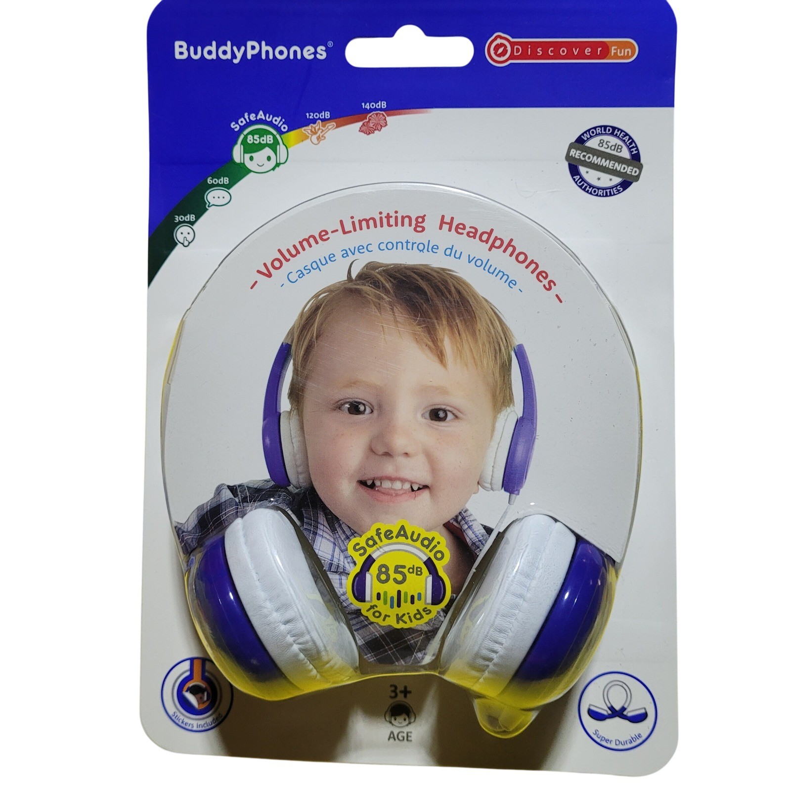 BuddyPhones Discover Fun Volume-Limiting Headphones for Kids Blue White