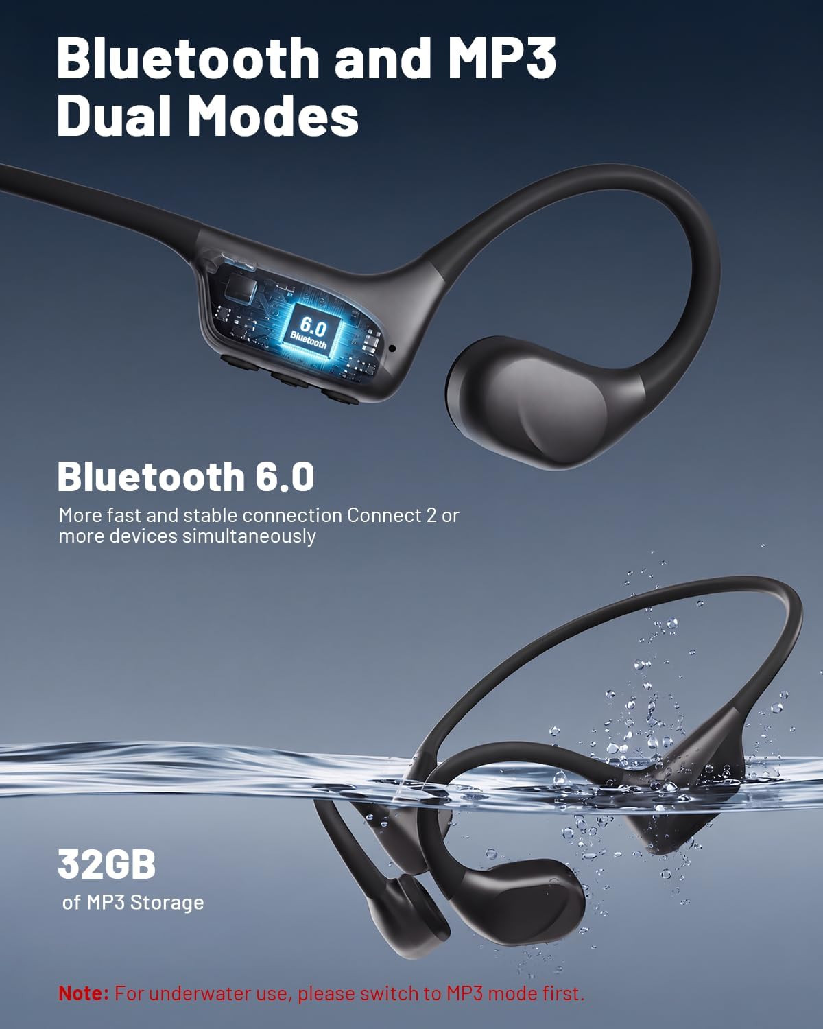 Bone Conduction Swimming Headphones IPX8 Waterproof Open Ear Earbuds | Bone-Air