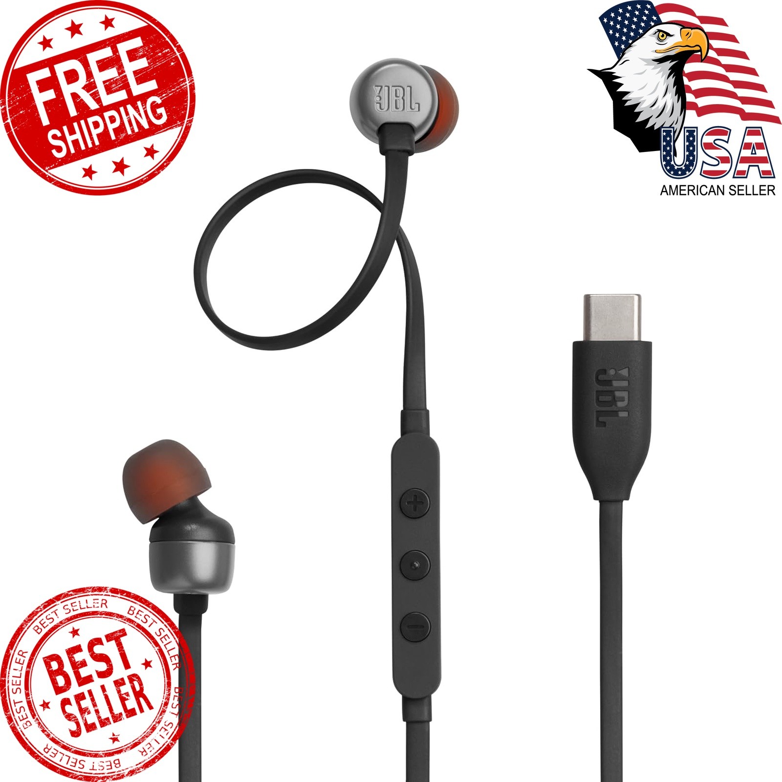 JBL Tune 310C – Wired Hi-Res in-Ear Headphones, Tangle-Free Flat Cable, 3-But…