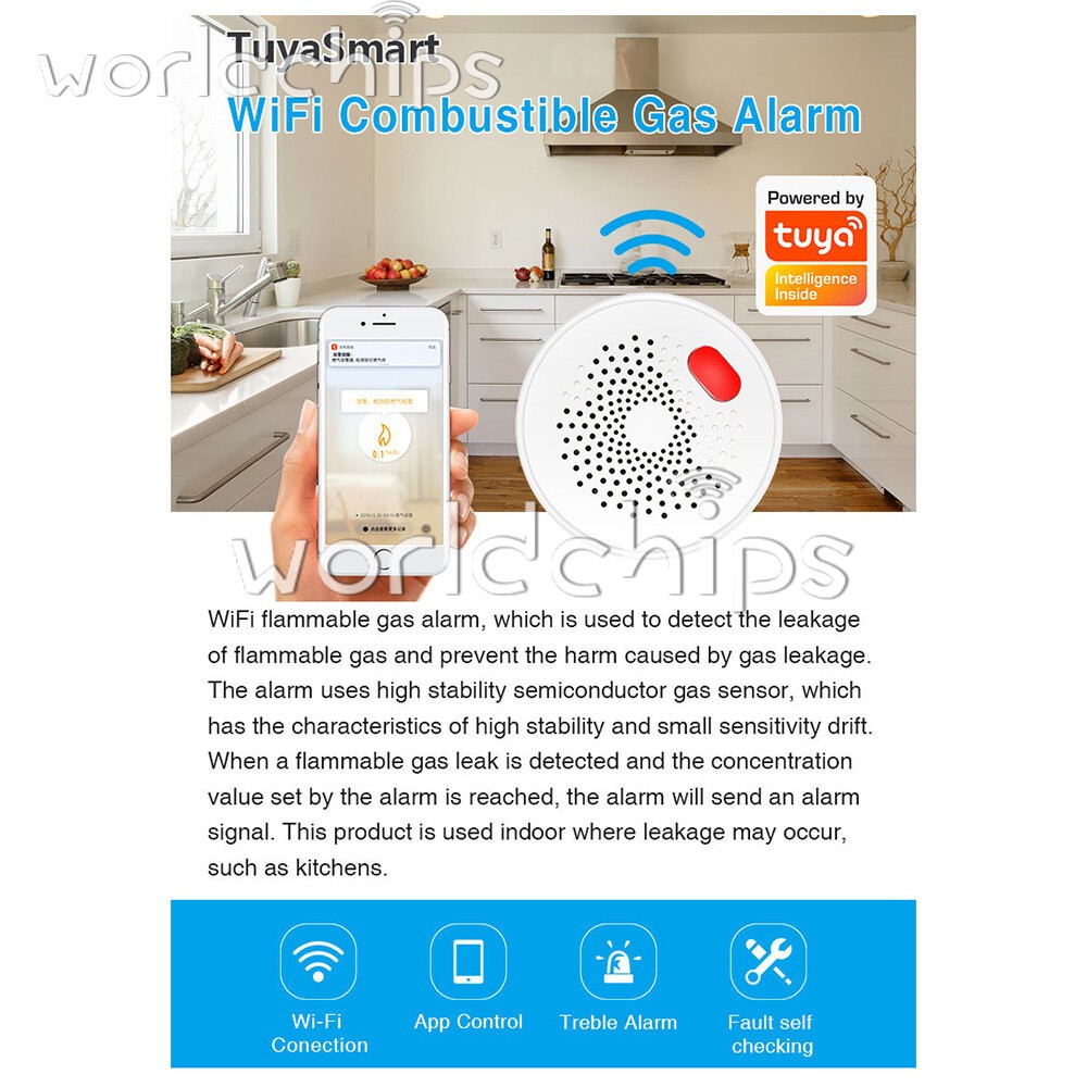9PCS Gas Leak Detector Alarm Sensor Tuya WIFI Combustible Natural Gas Alarm