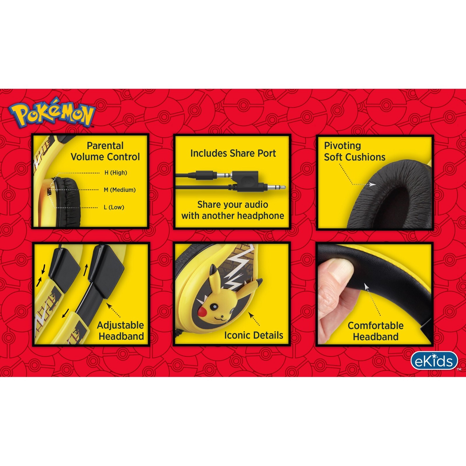 eKids Pokemon Pikachu Kids Headphones ( Yellow )