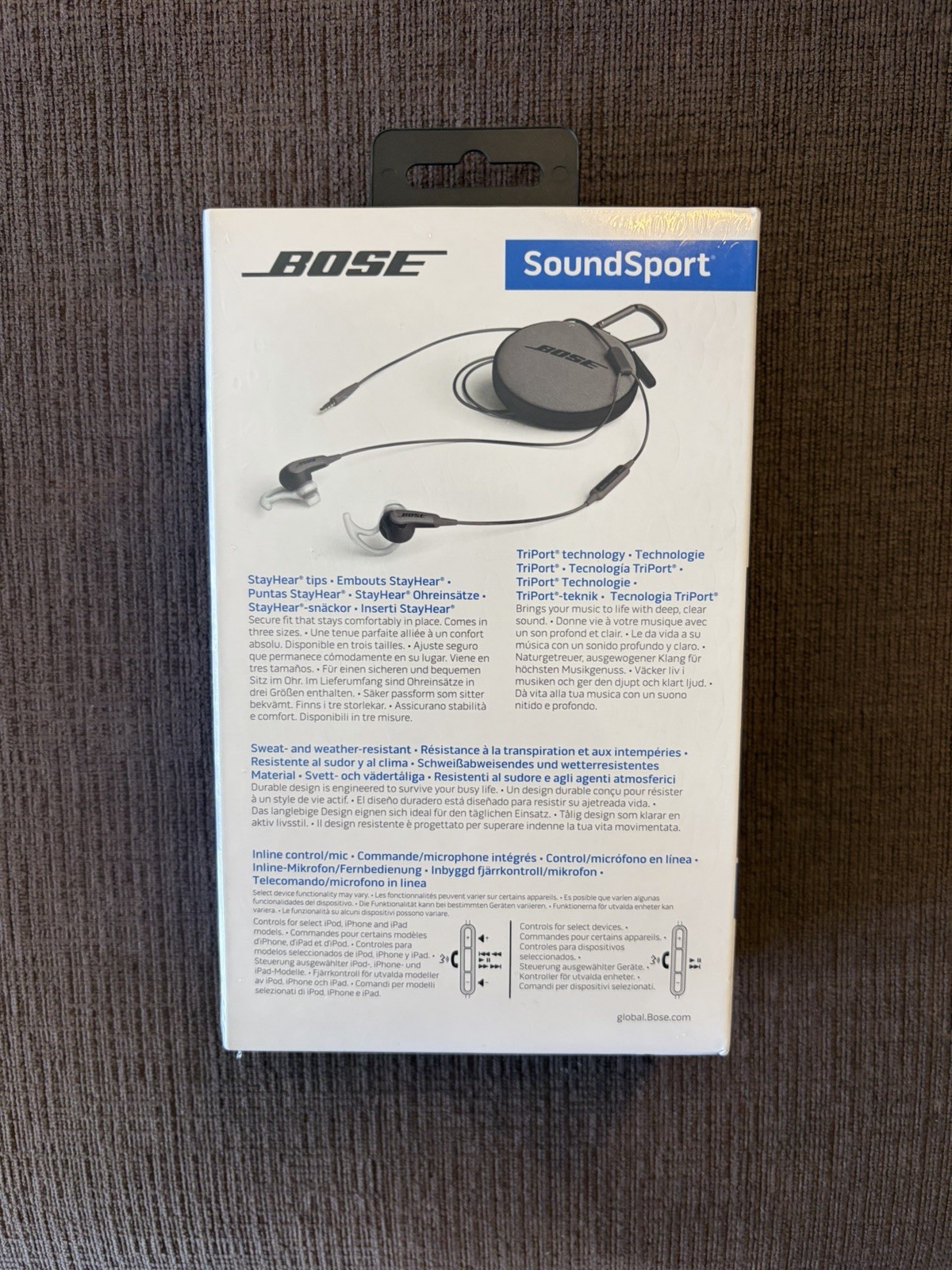 BOSE SoundSport in-ear headphones Wired Apple Controls w/ Mic CHARCOAL BLACK NEW