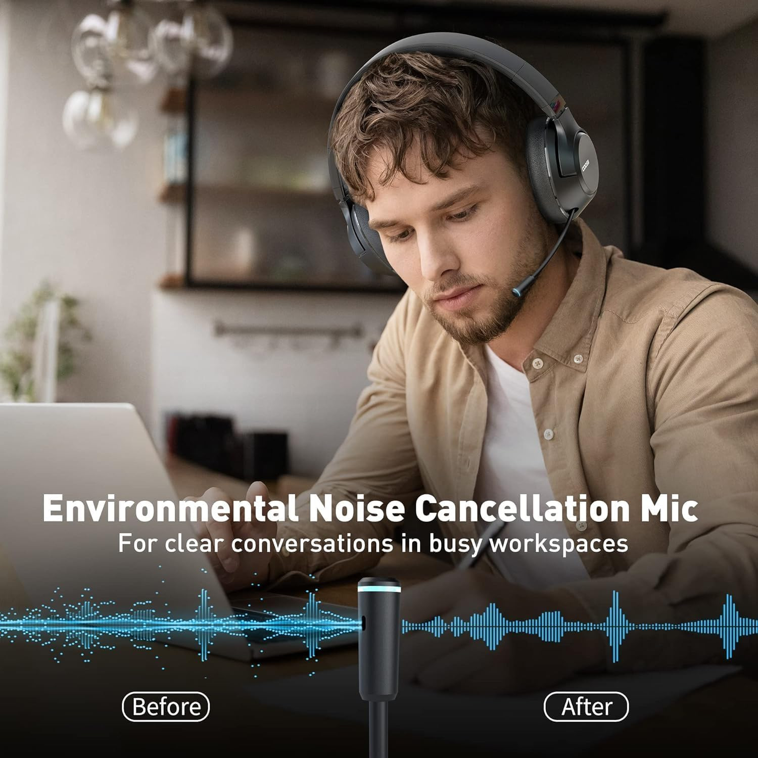 H300 Bluetooth Wireless Headphones with Noise Cancelling Mic for Work & Meetings