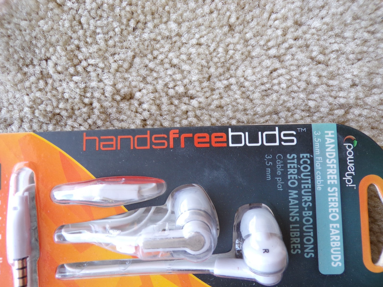 Powerup Stereo Earbuds 3.5 mm Handsfree 4 Ft Cable; @c17