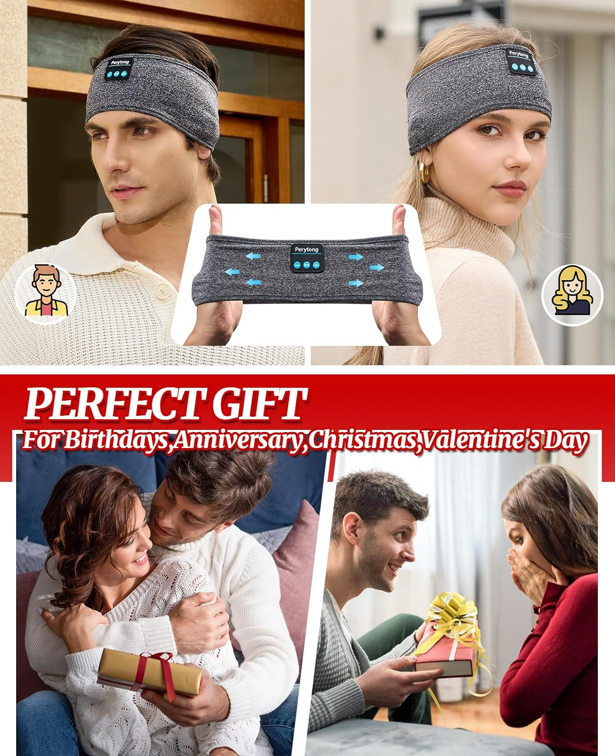 Sleep Headphones Wireless, Bluetooth Sports Headband Headphones with Ultra-Thin