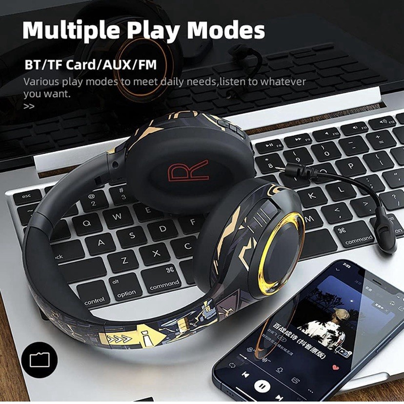 Wireless Bluetooth ear buds Graffiti design Easy Paring (Black and Gold)