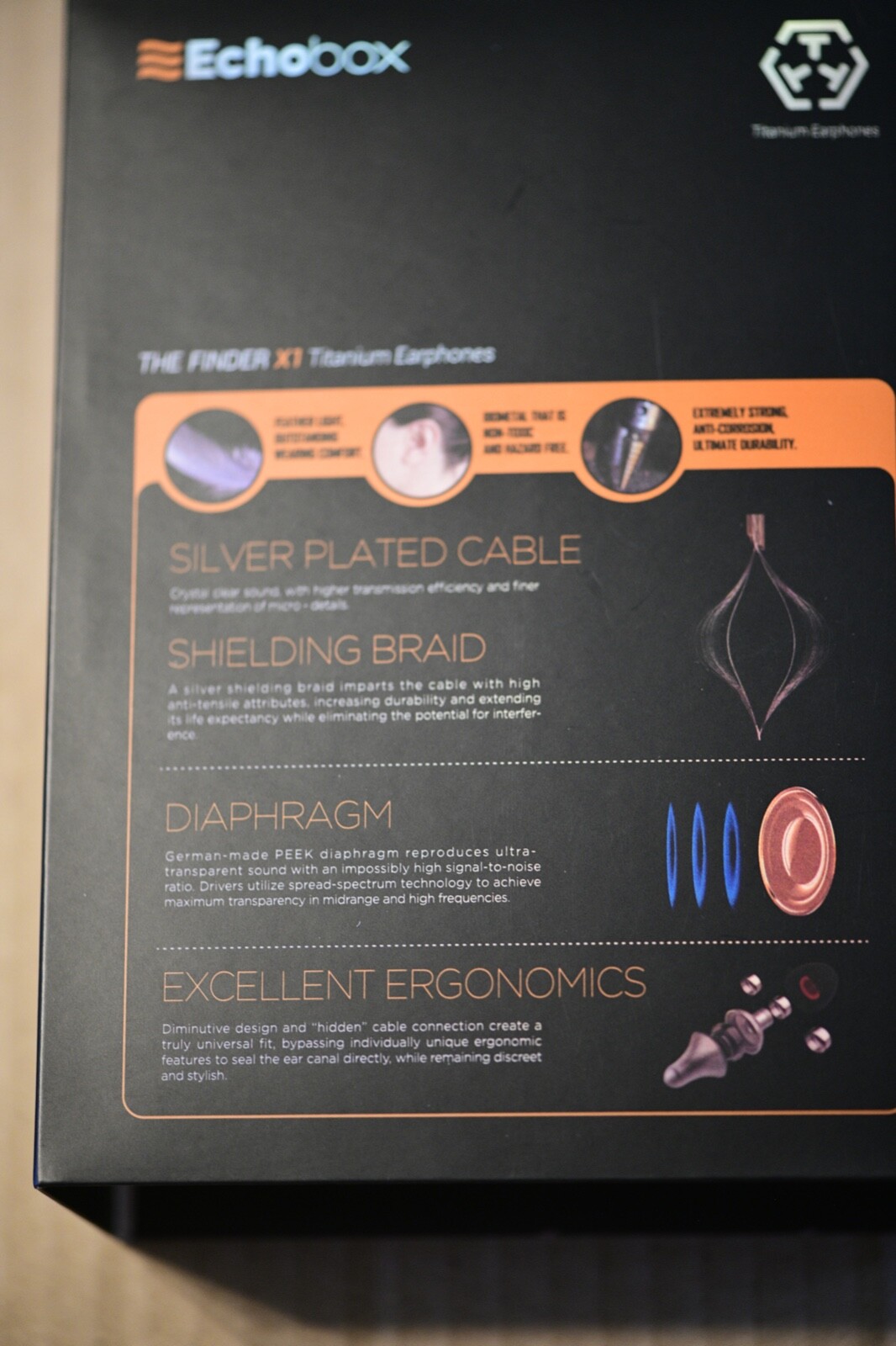 Echobox Finder X1 High Fidelity In-Ear Earbuds Tangle-Free Titanium Construction