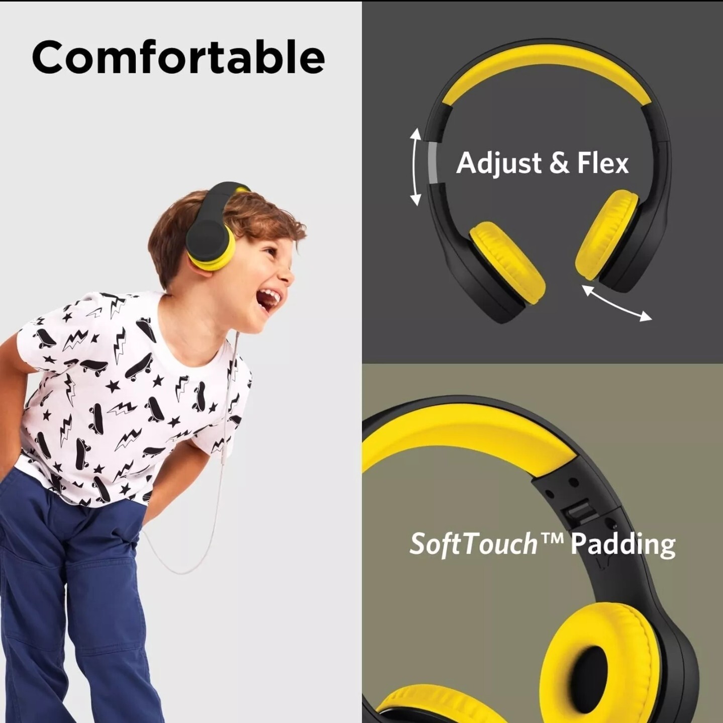 Lilgadgets Connect + Style On-Ear Kids Headphones with Microphone – Black/Yellow