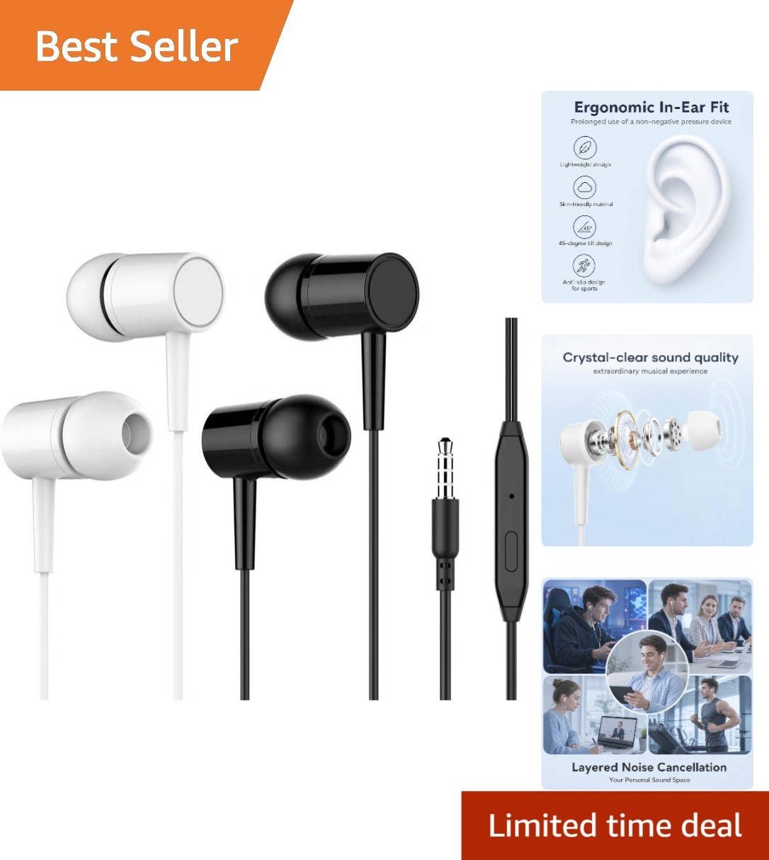 Black & White 2 Pack Wired Earbuds | Comfort Fit & Immersive Audio Experience
