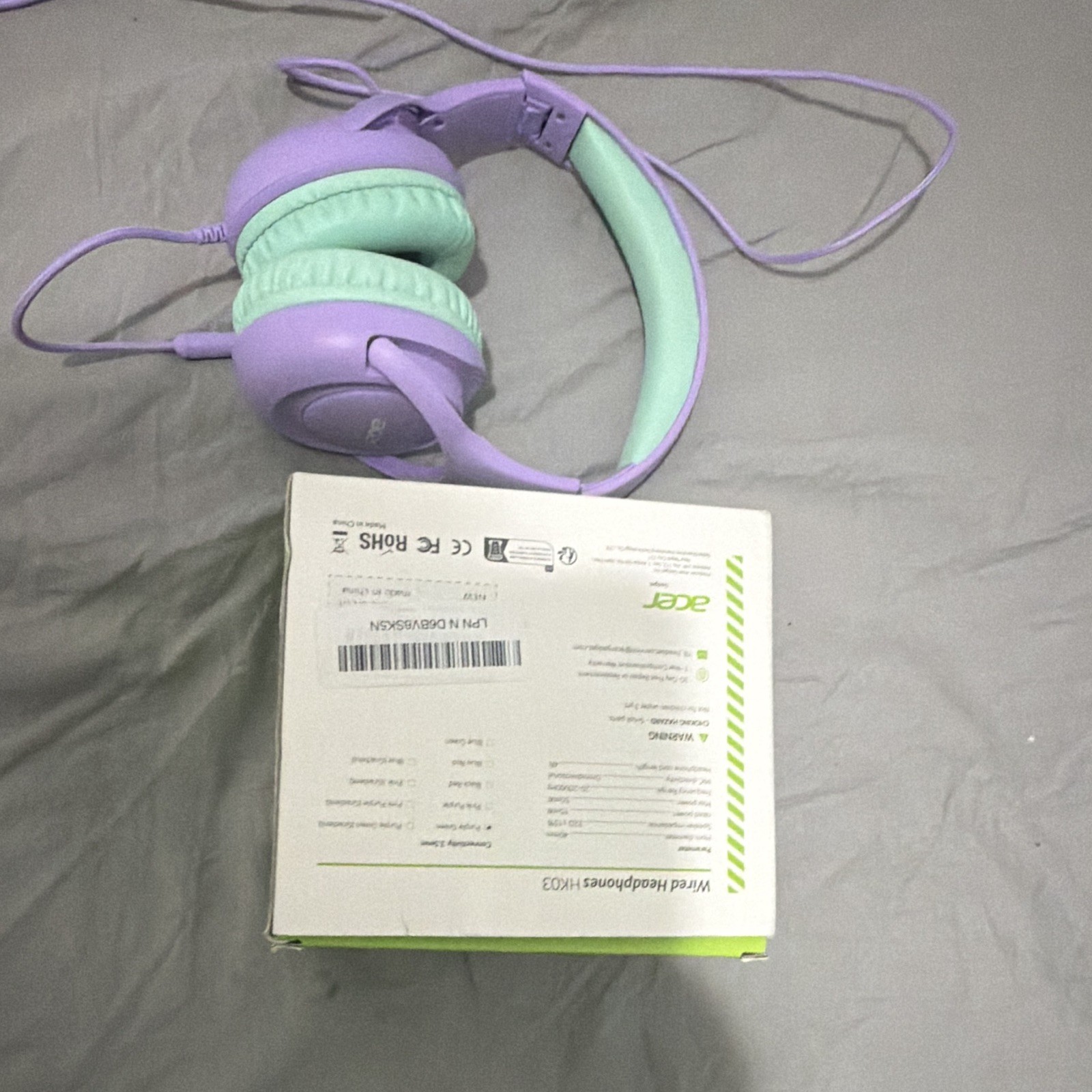 Acer HK03 Wired On-Ear Headphones 3.5mm Foldable Stereo Purple/Green